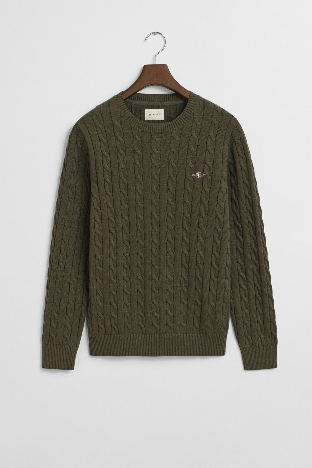 CLASSIC CABLE KNIT SWEATER KHAKI GREEN MEL 3
