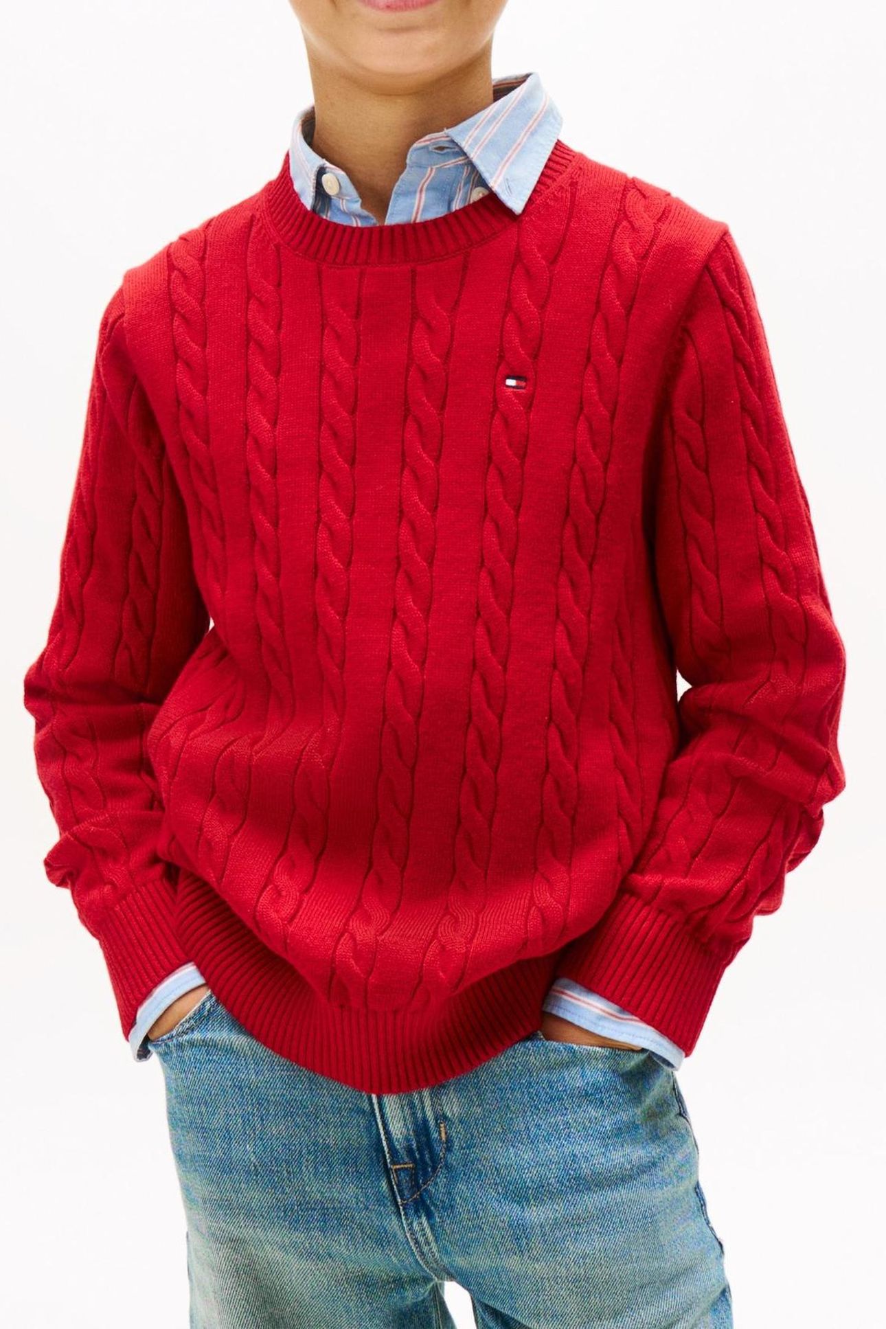 BOYS COTTON CABLE SWEATER MEDIUM RED 1