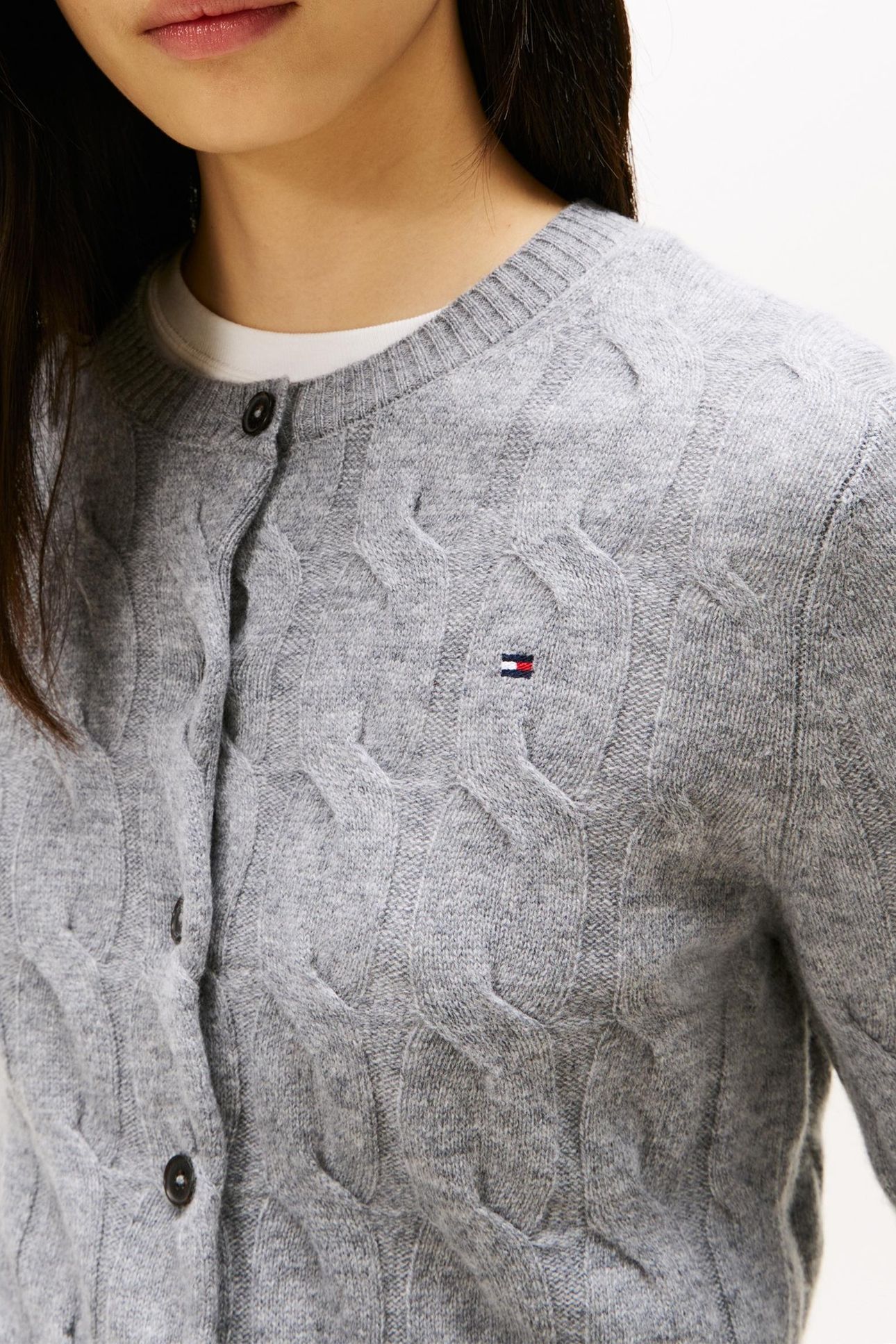 SOFT WOOL CABLE C-NECK MID GREY HEATHER 5