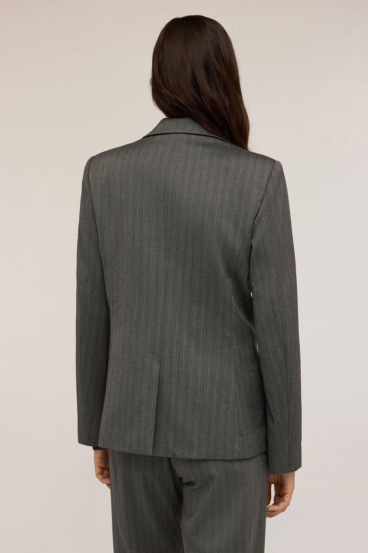 PINSTRIPED LUREX BLAZER WITH FLOWER BROOCH GREY 2