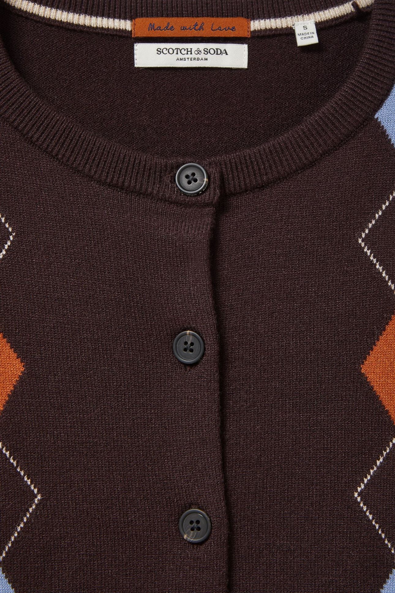 CREW NECK CARDIGAN SEAL BROWN/ STONEWASH / CARAMEL CAFÉ 9