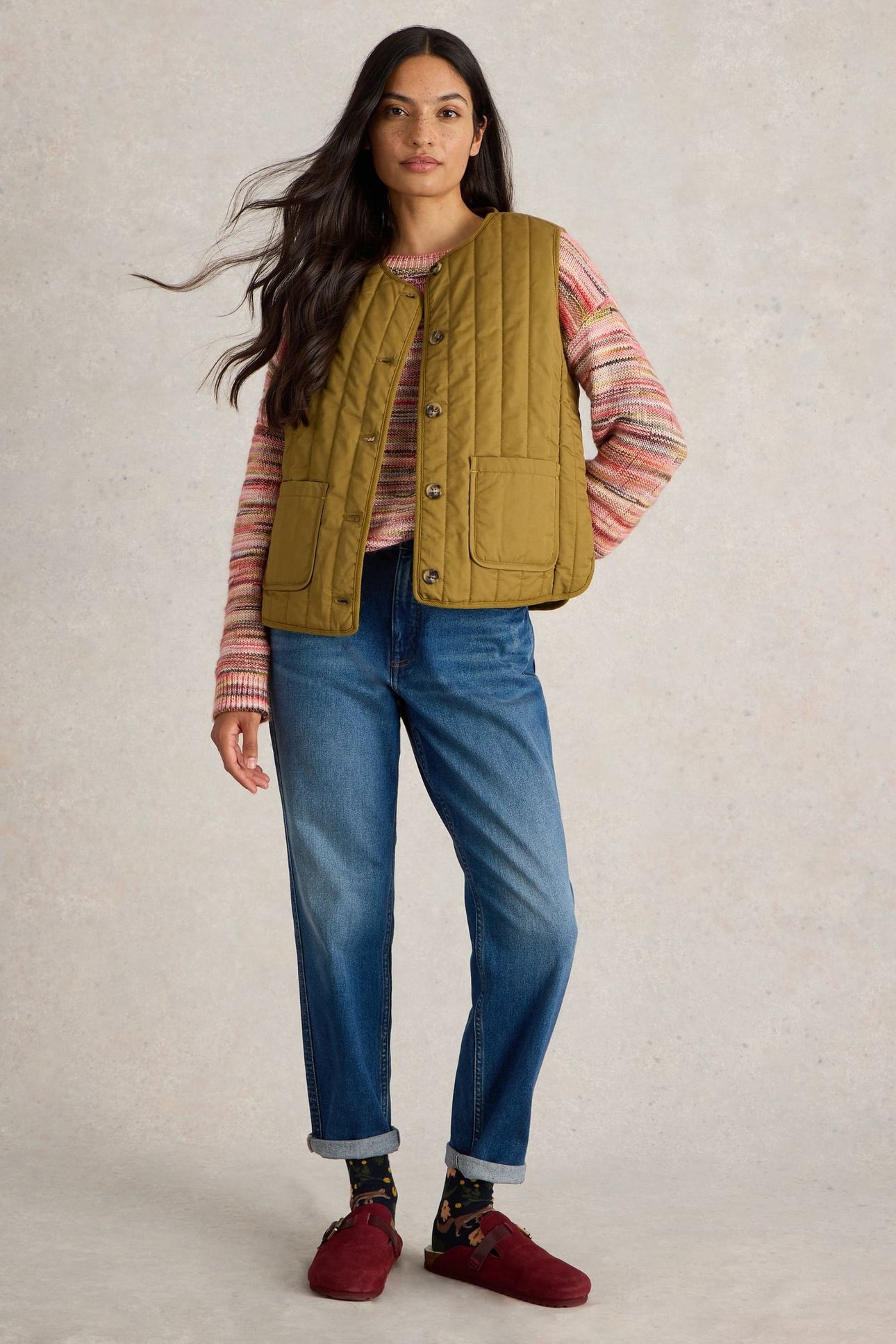 EMMA QUILTED GILET KHAKI GREEN 1