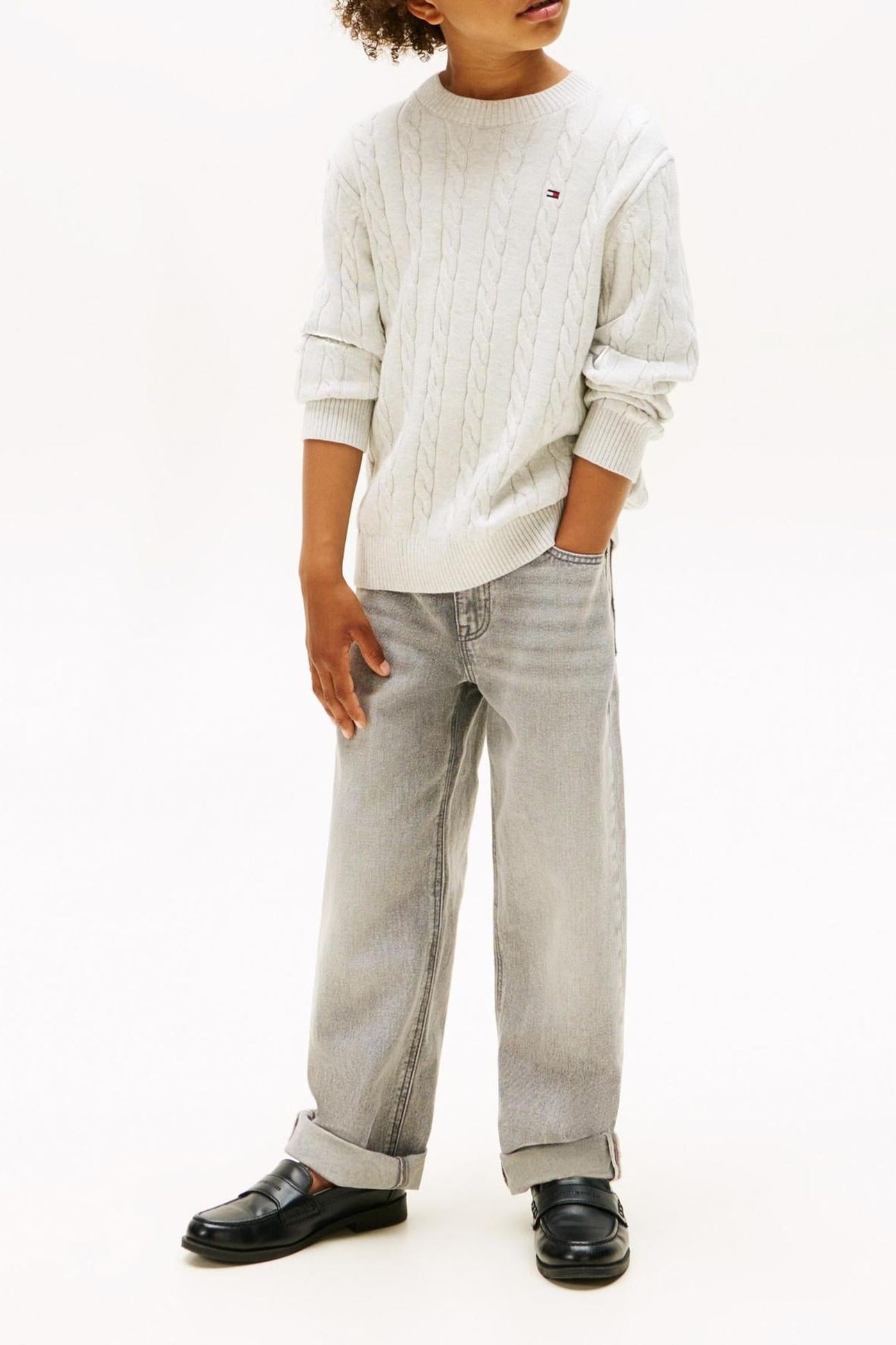 BOYS COTTON CABLE SWEATER GREY HEATHER 1