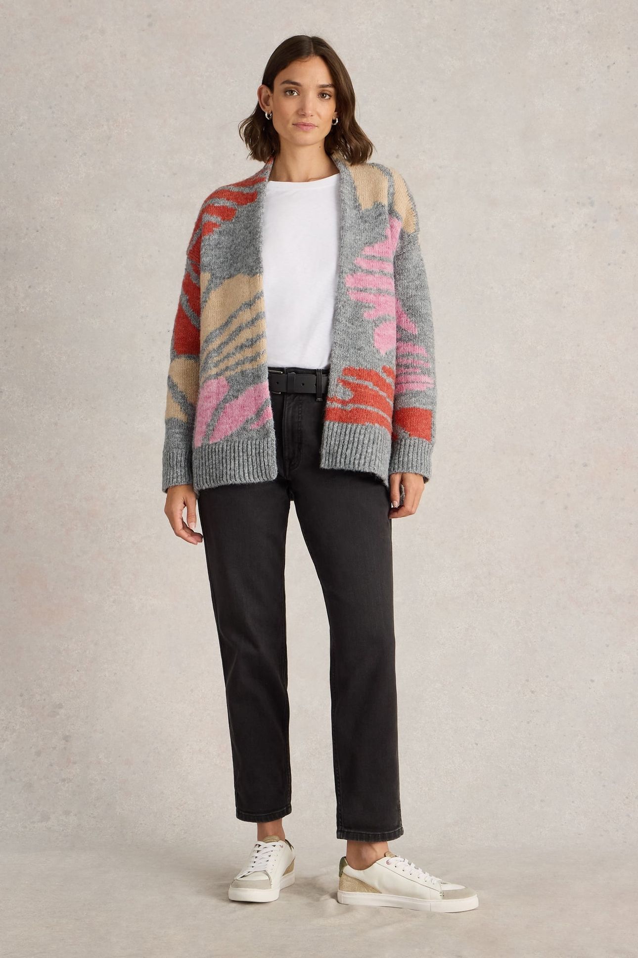 LOUISA LONGLINE CARDI GREY MULTI 1