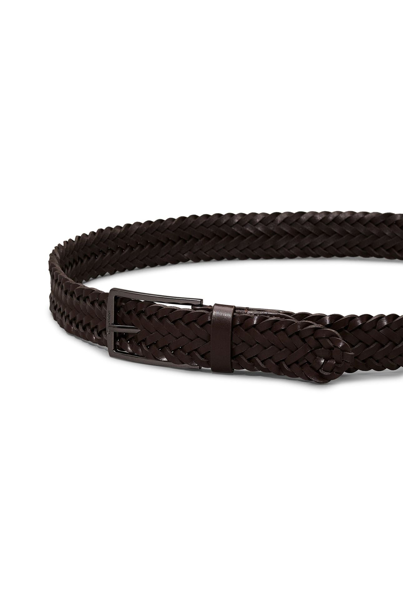 CK CASUAL ELONGATED BELT DARK BROWN BRAIDED 3