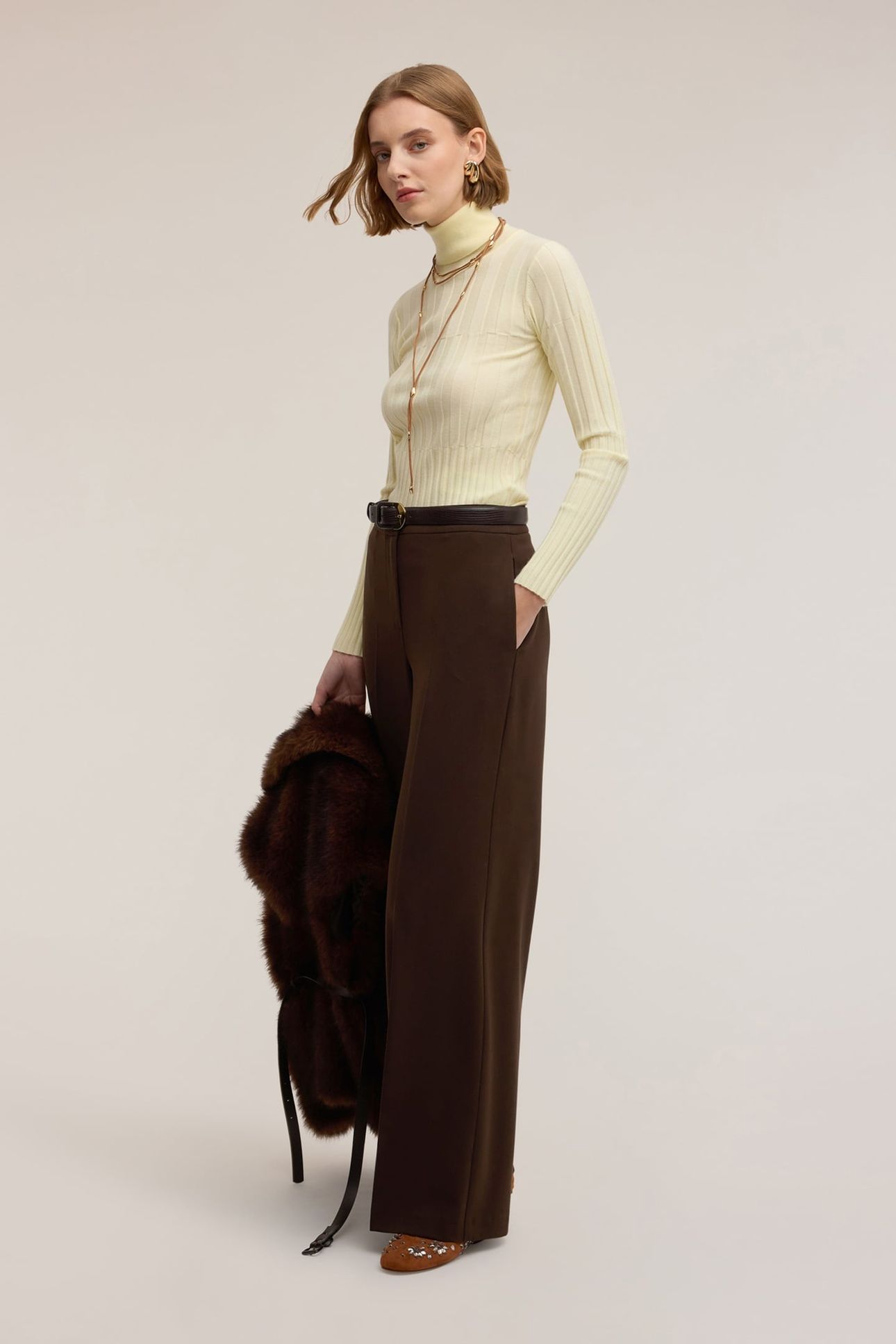 PALAZZO PANTS IN FLANNEL BROWN 1