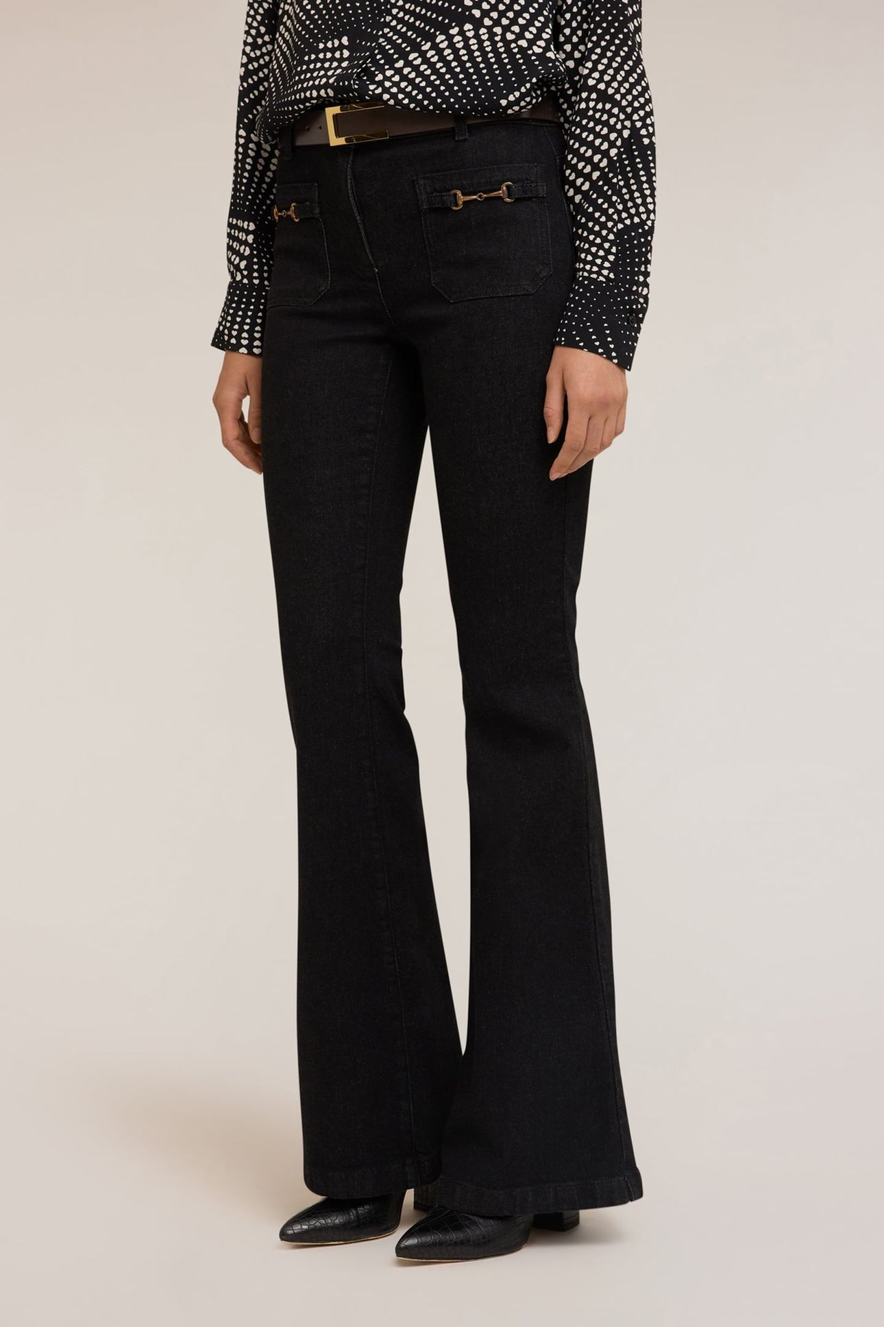 FLARE JEANS WITH METAL TOGGLES BLACK 1