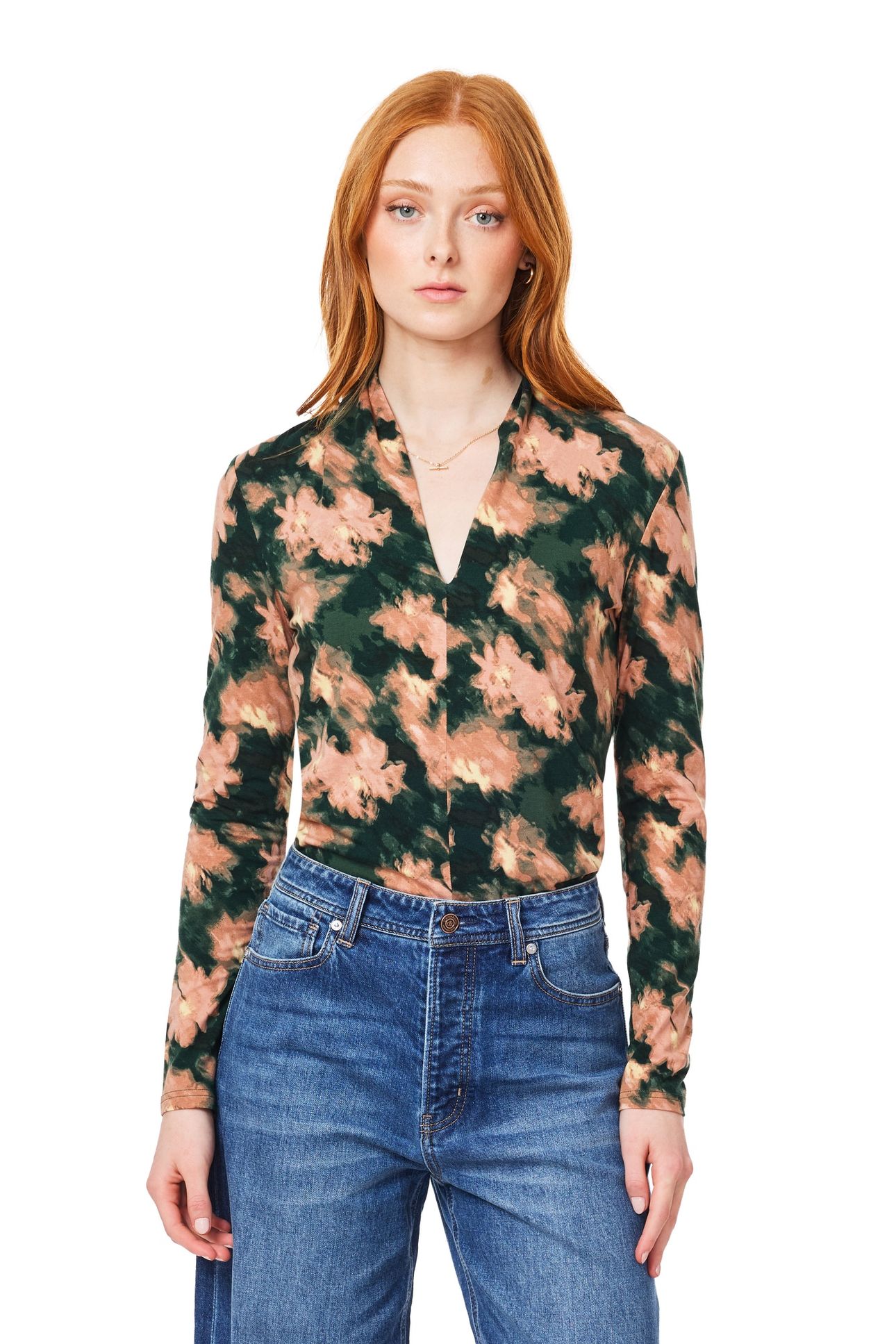LONG SLEEVE KNIT TOP SCARAB BLURRED FLORAL 1