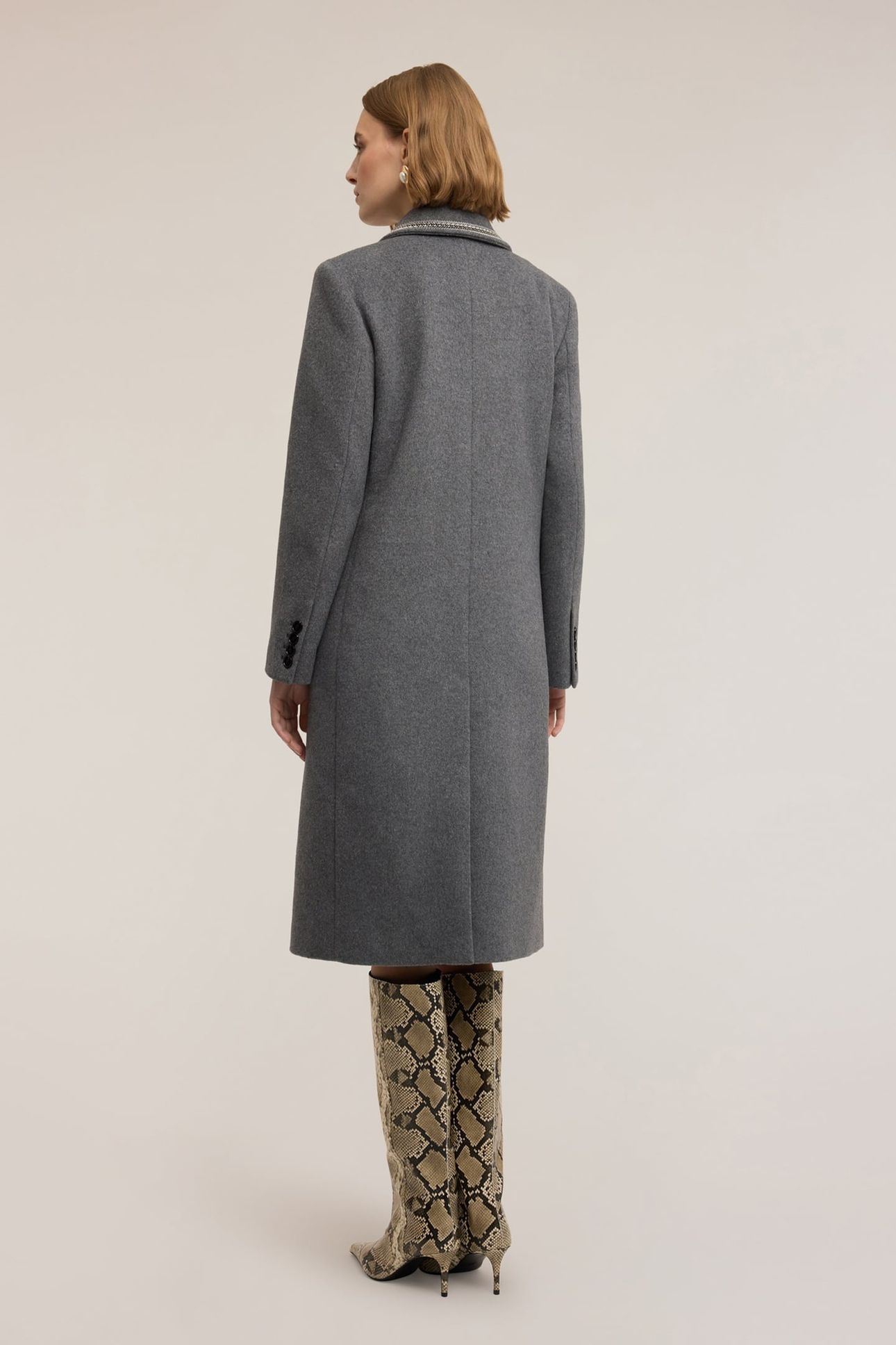 DOUBLE-BREASTED COAT IN WOOL BLEND WITH DECORATIONS GREY 3