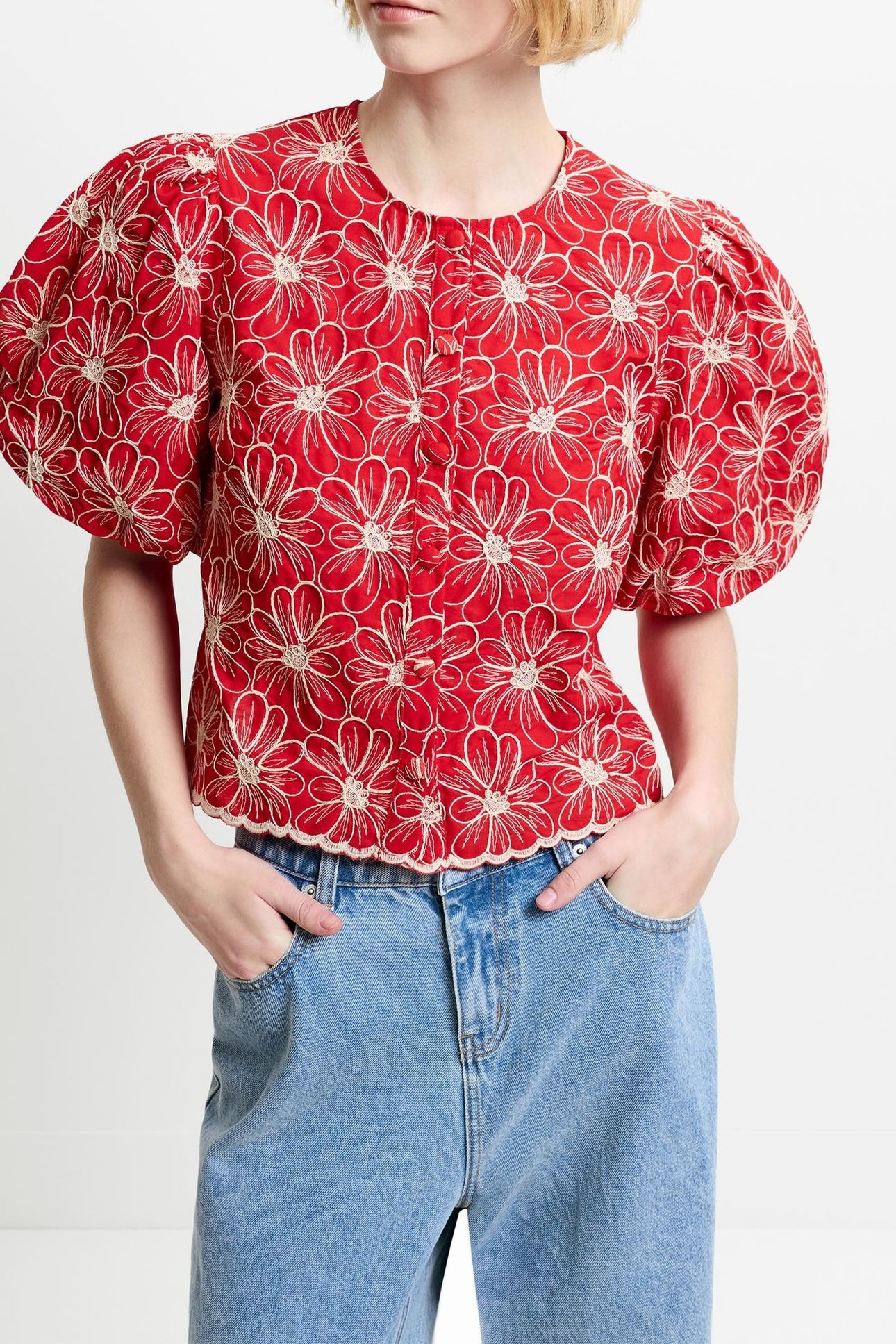 RORY COTTON BUTTON THOUGH TOP WATERMELON RED 2