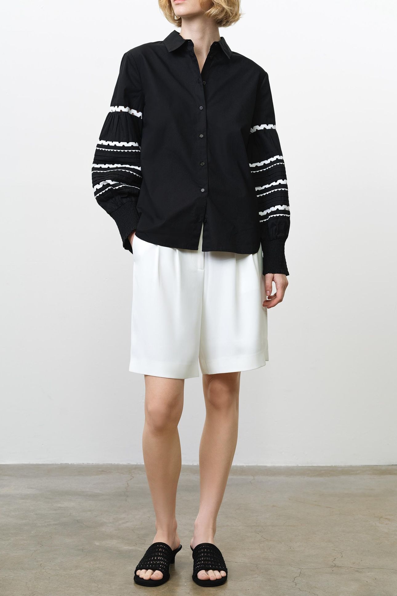 CAMBRIA COTTON RIC RAC SHIRT BLACK/LINEN WHITE 1