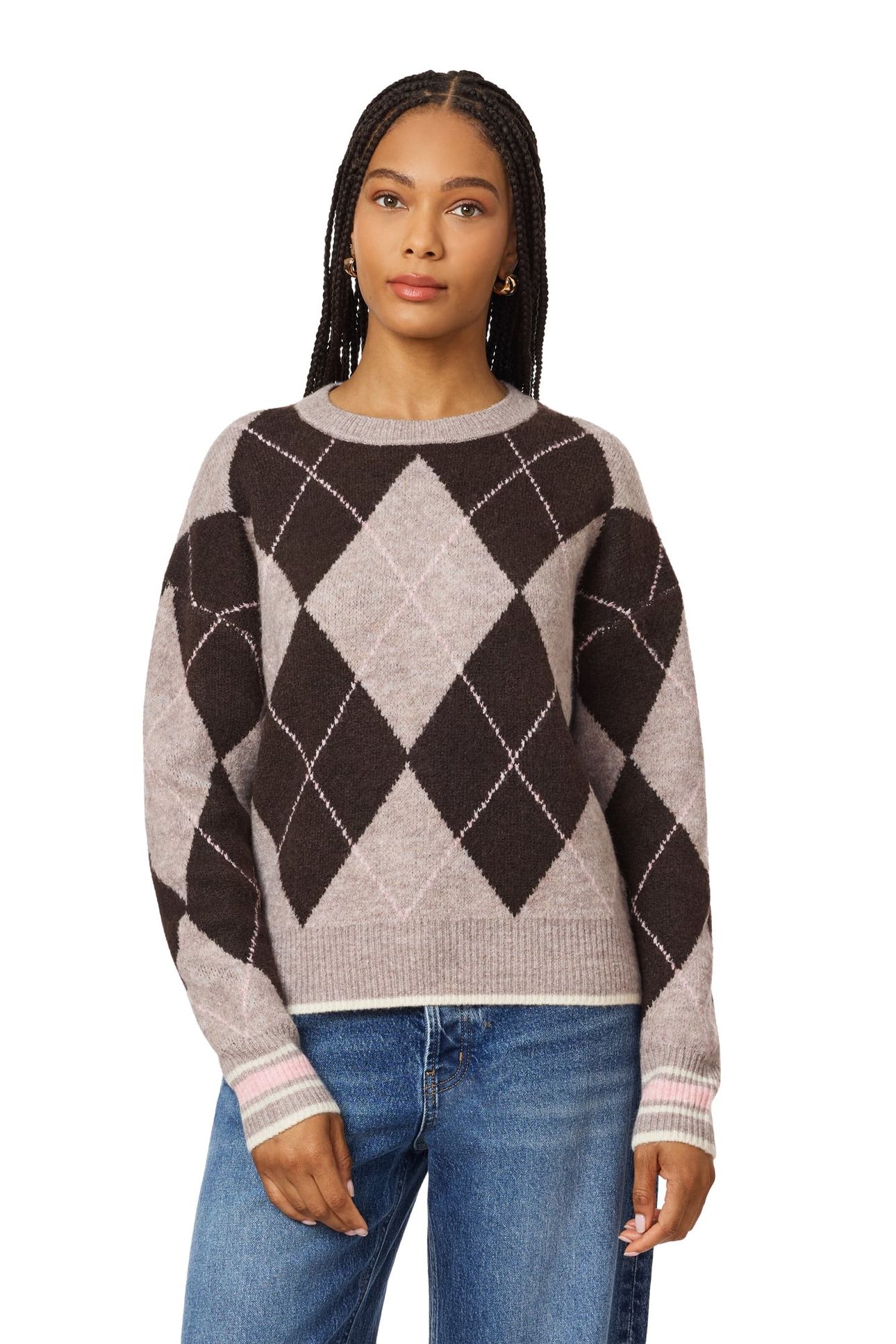 PULLOVER SWEATER MED BROWN HT/ SEAL BROWN/ ROSE DUST HT 1