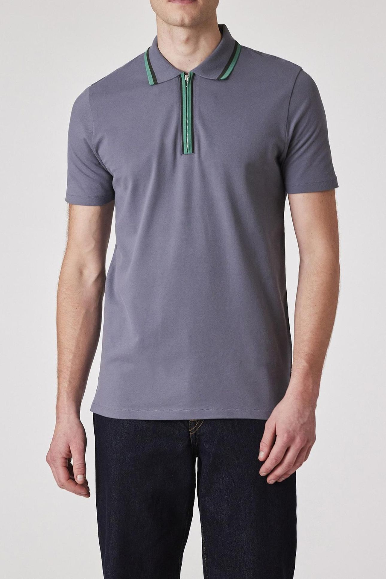 MENS REG FIT HALF ZIP POLO SLATE 1