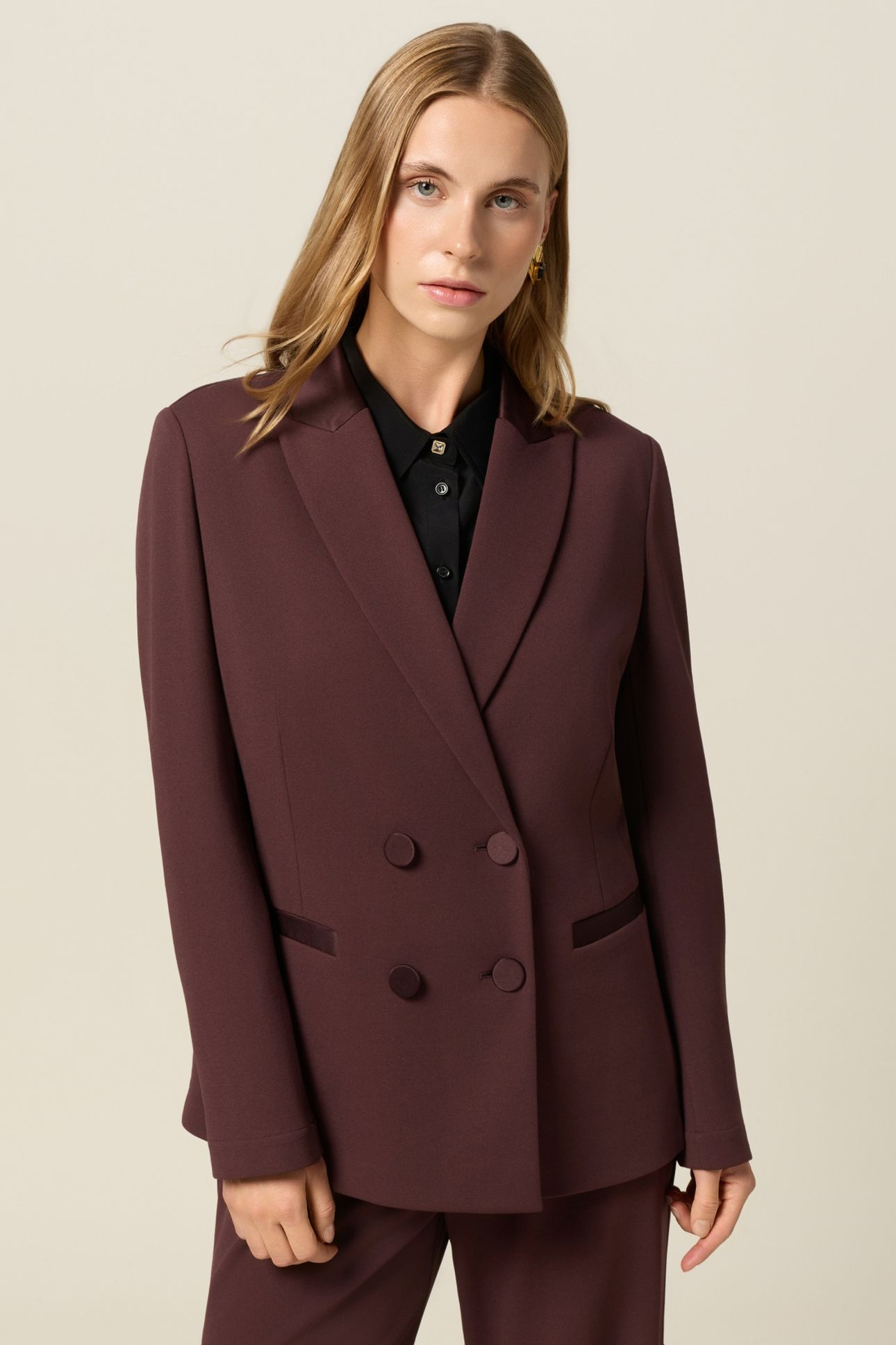 DOUBLE-BREASTED BLAZER WITH COVERED BUTTONS BURGUNDY 2