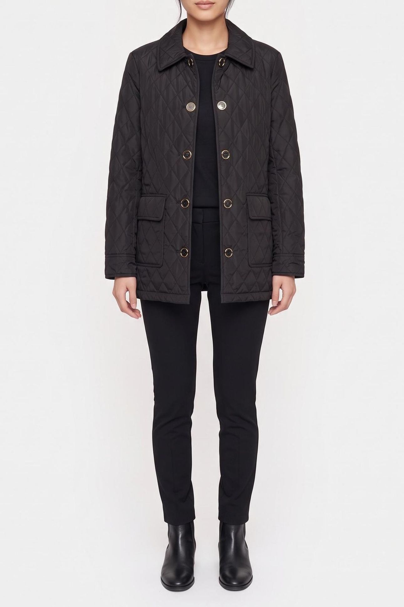 BUTTON UP QUILTED JACKET BLACK 1