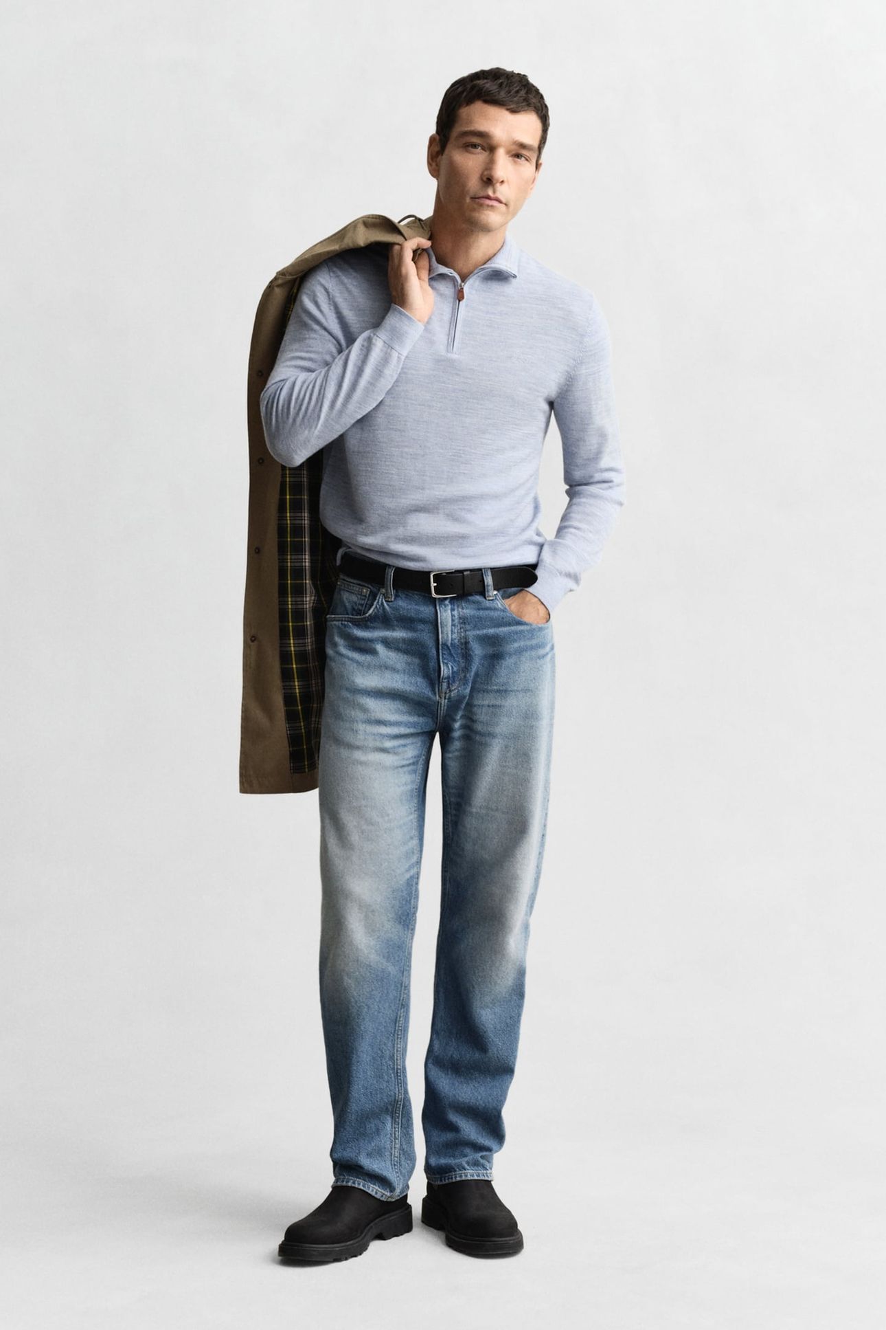 EXTRAFINE MERINO WOOL HALF ZIP LT BLUE MELANGE 3