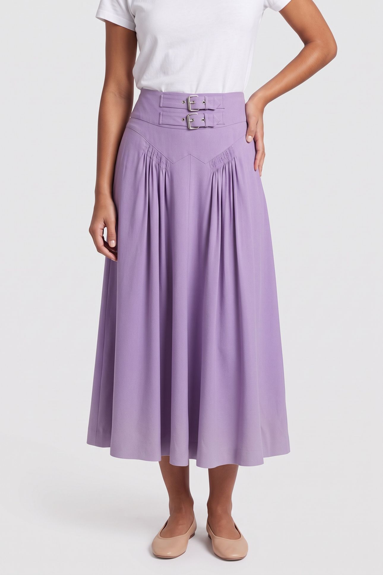 ENVERS SATIN BONDAGE BUCKLE SKIRT PURPLE 1