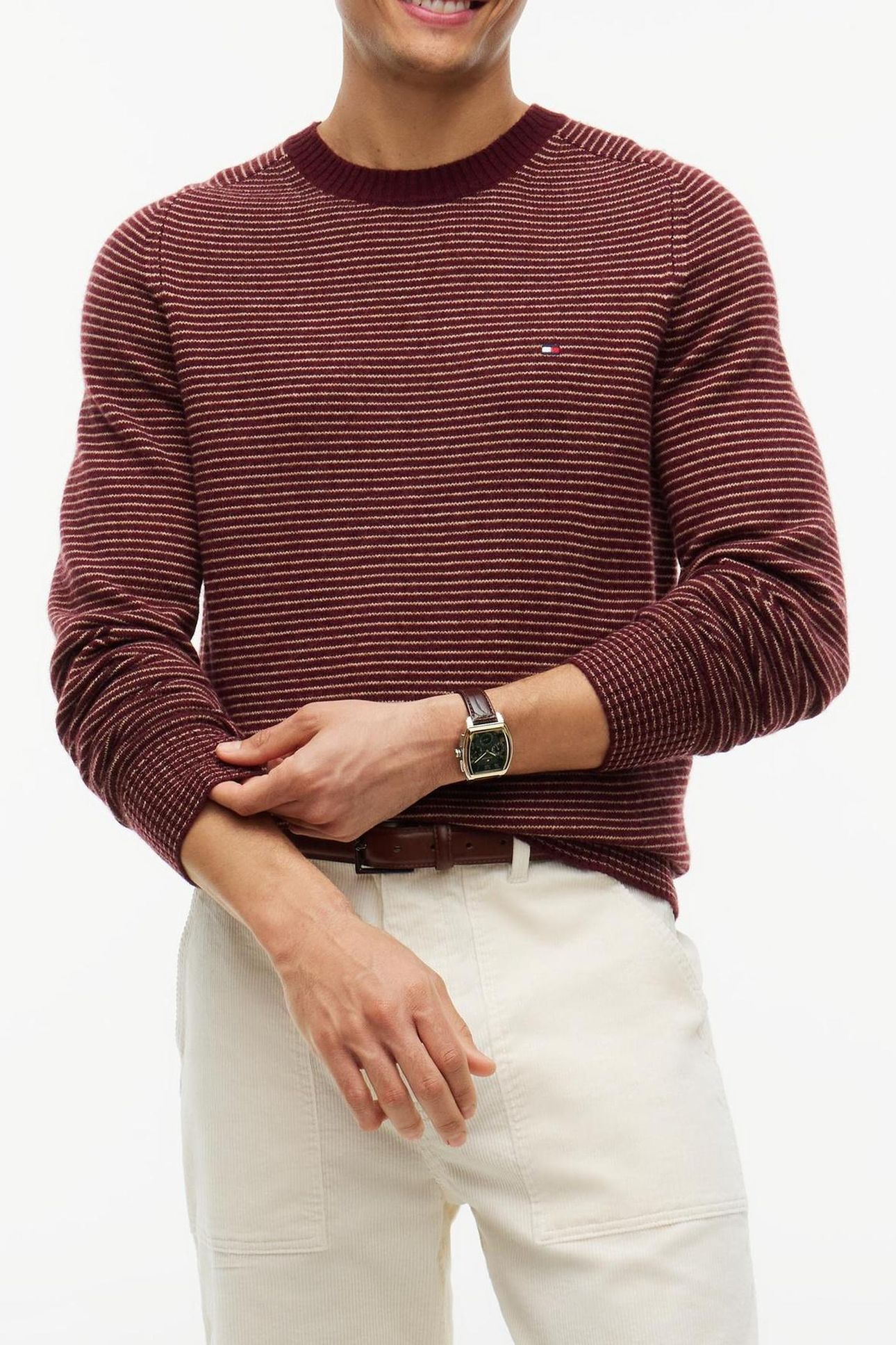 LAMBSWOOL CREW NECK BURGUNDY HEATHER/SAFARI CANVAS HEATHER 1