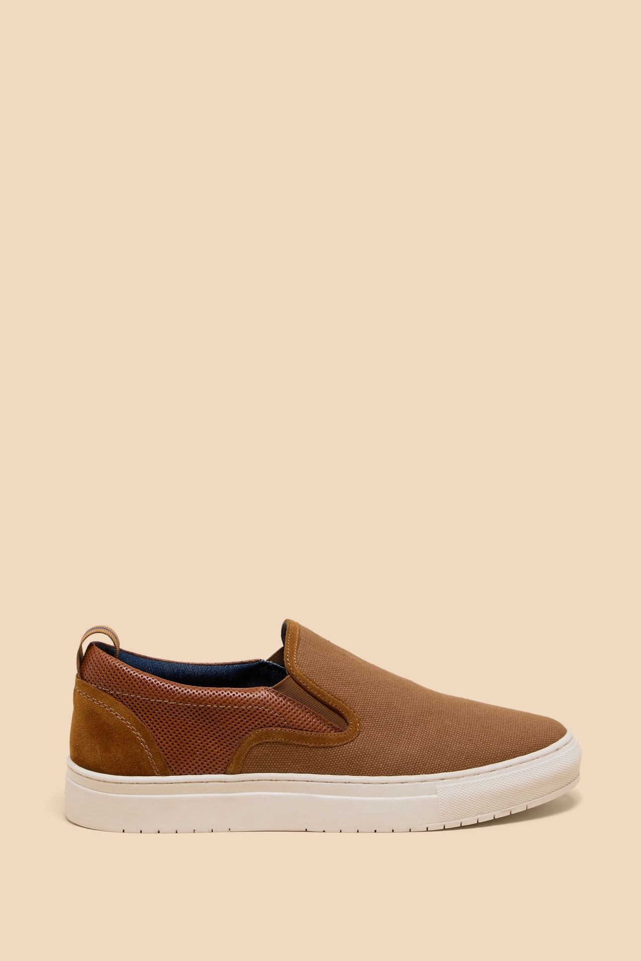 CANVAS LEATHER MIX SLIP ON MID TAN 1