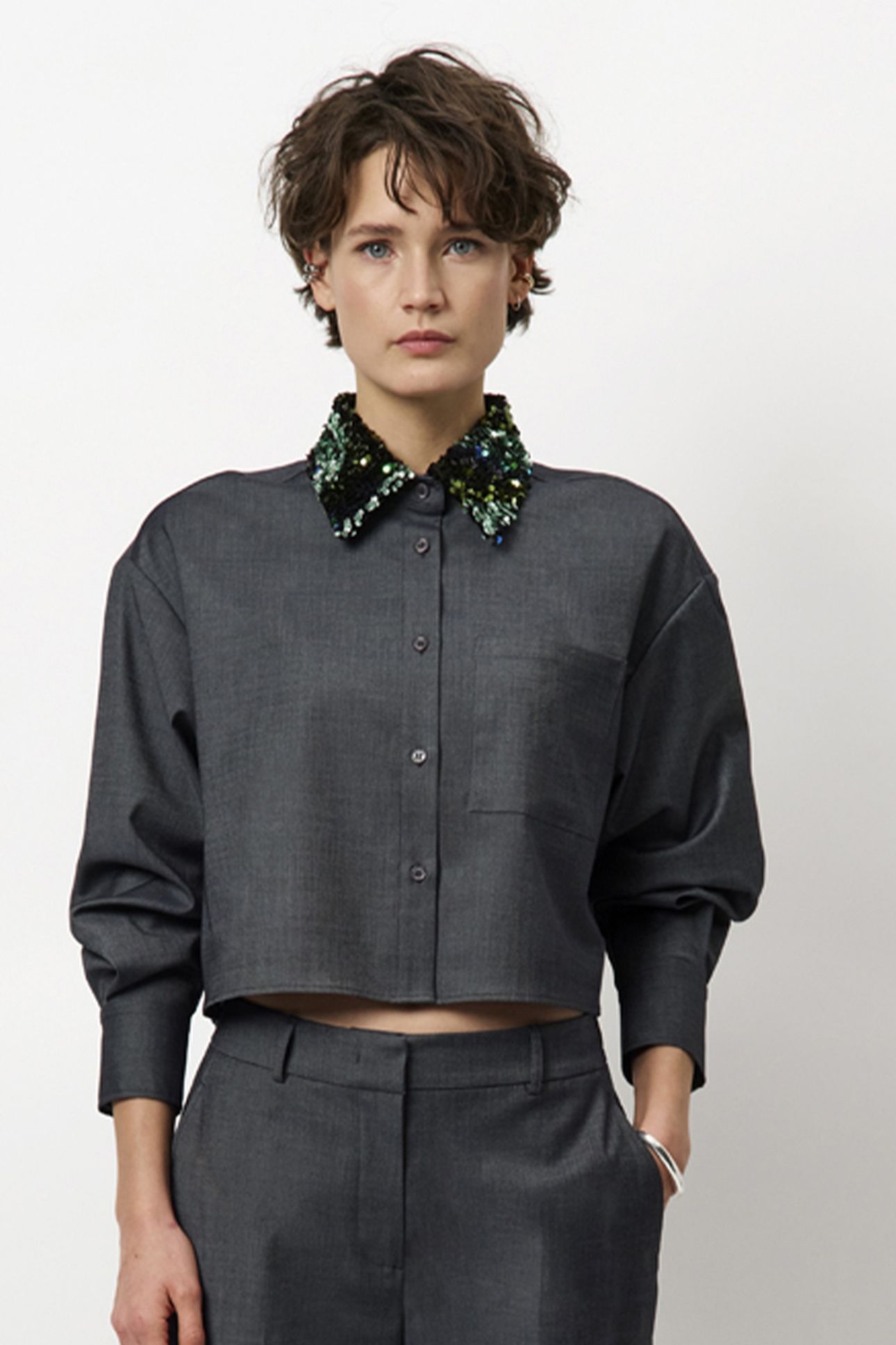 CYBELLA EMBELLISHED SHIRT GRANITE GREY MELANGE 1