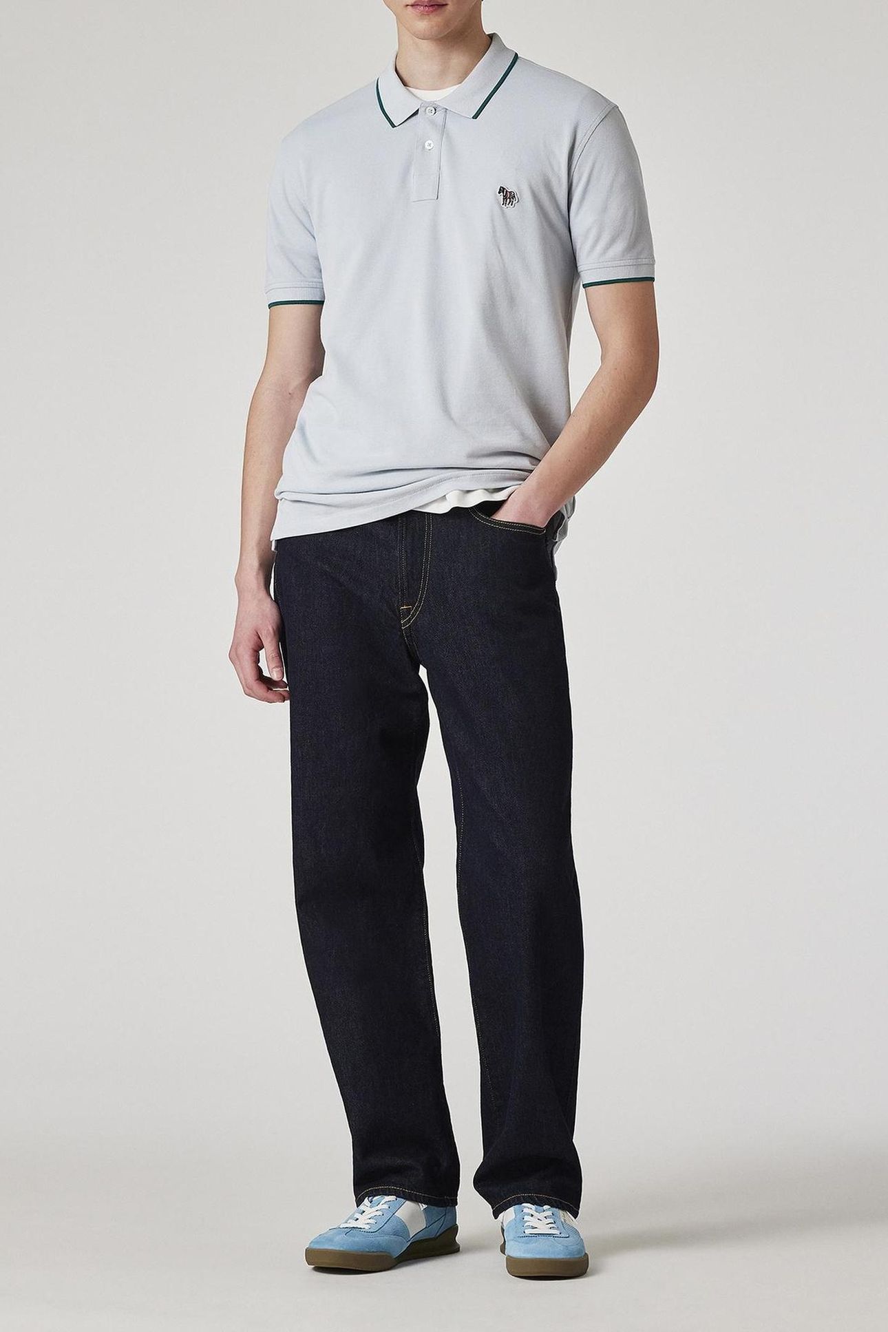 MENS SLIM POLO SS ZEB BADGE GREY 2