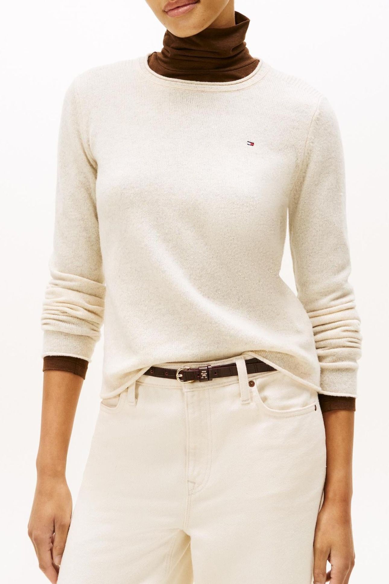 SOFT WOOL C-NECK LOOSE SWEATER HEATHER OATMILK 1
