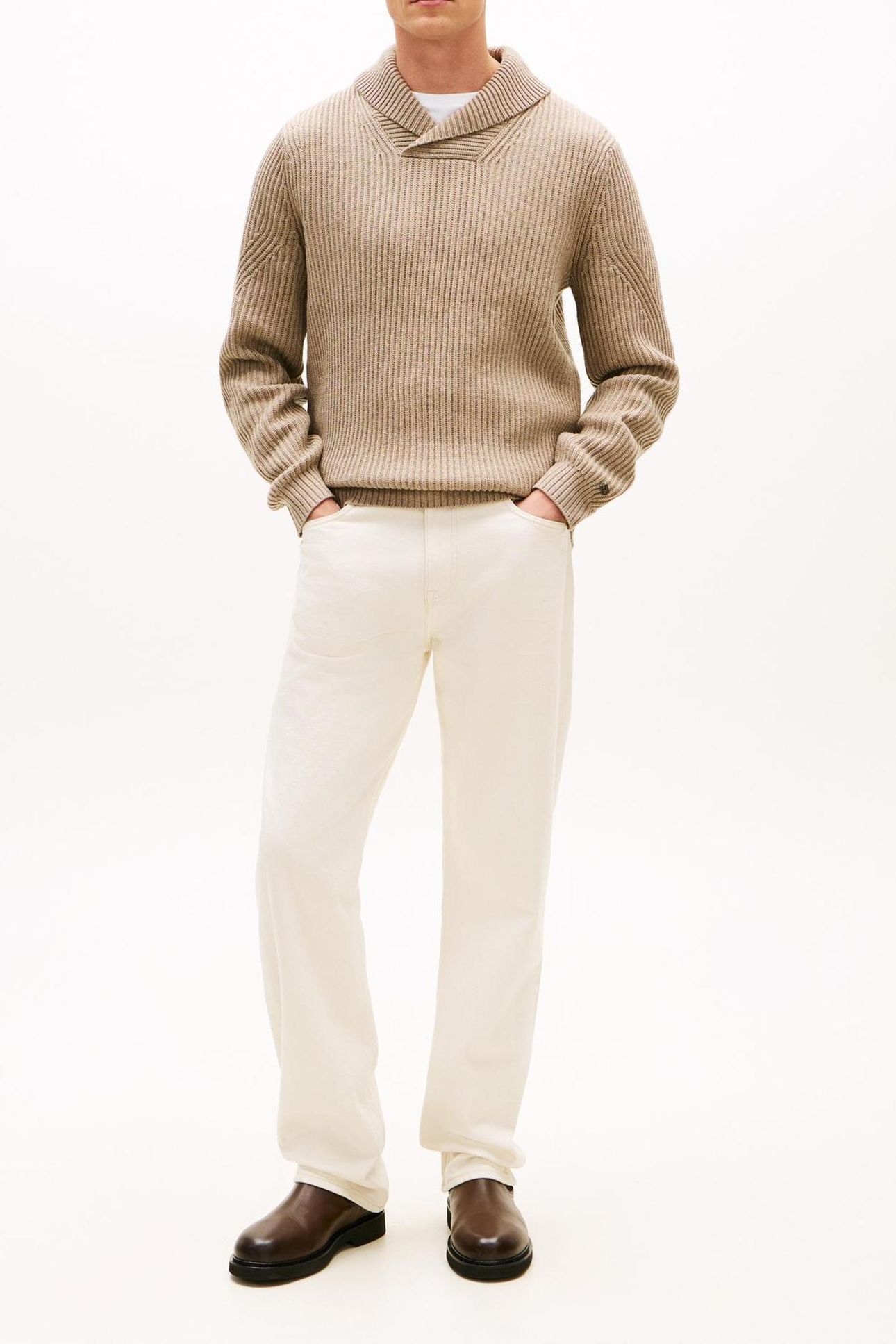 DC SHAWL COLLAR SWEATER COASTAL TAUPE HEATHER 2