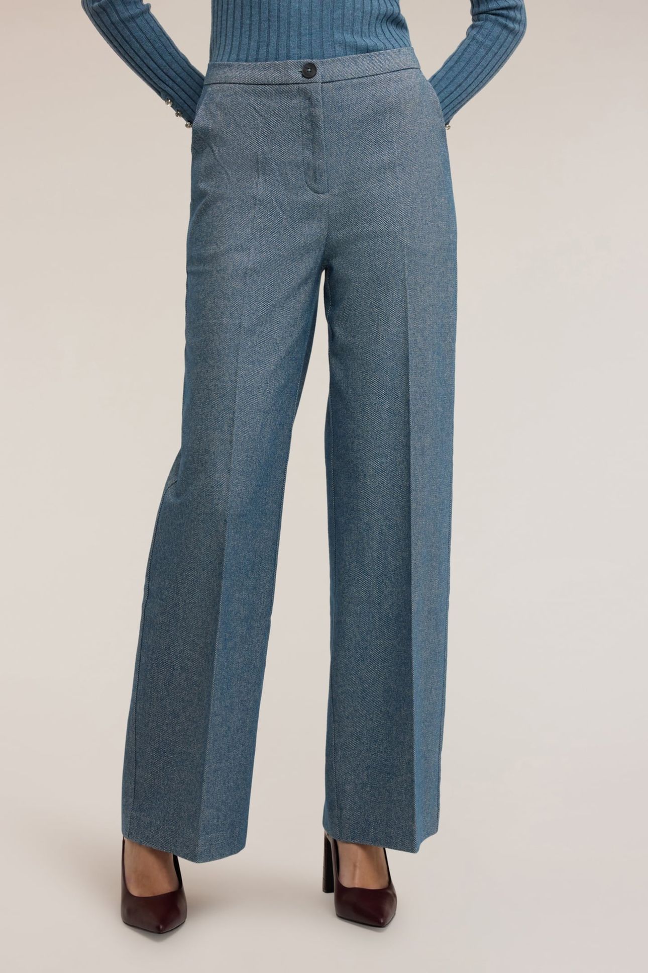 PALAZZO PANTS IN YARN-DYED FABRIC LIGHT BLUE 2