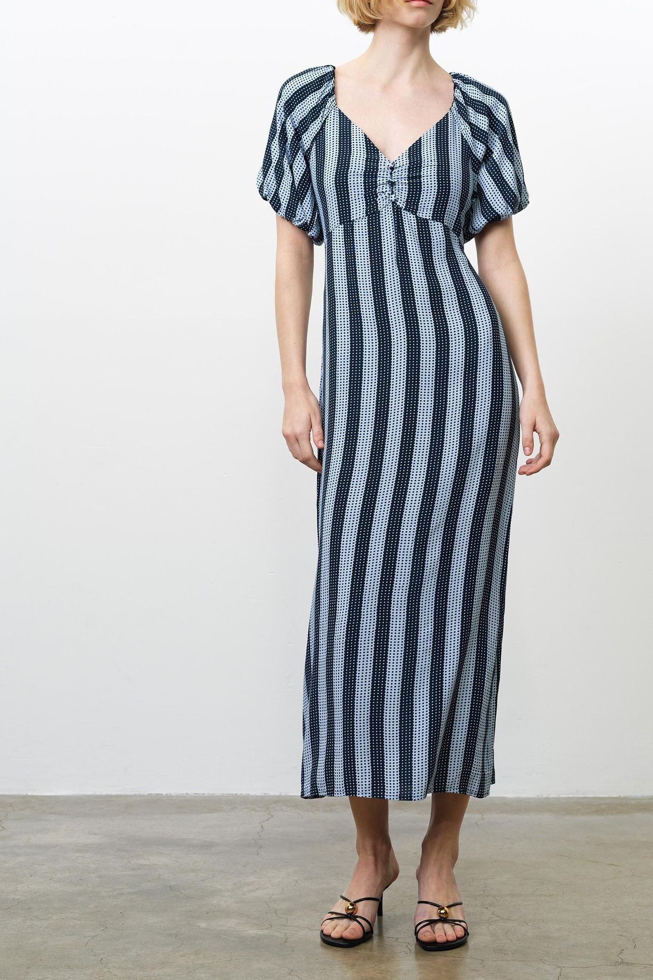 FRAN LIZZIE PUFF SLV MIDI DRES BLUE STRIPE 4