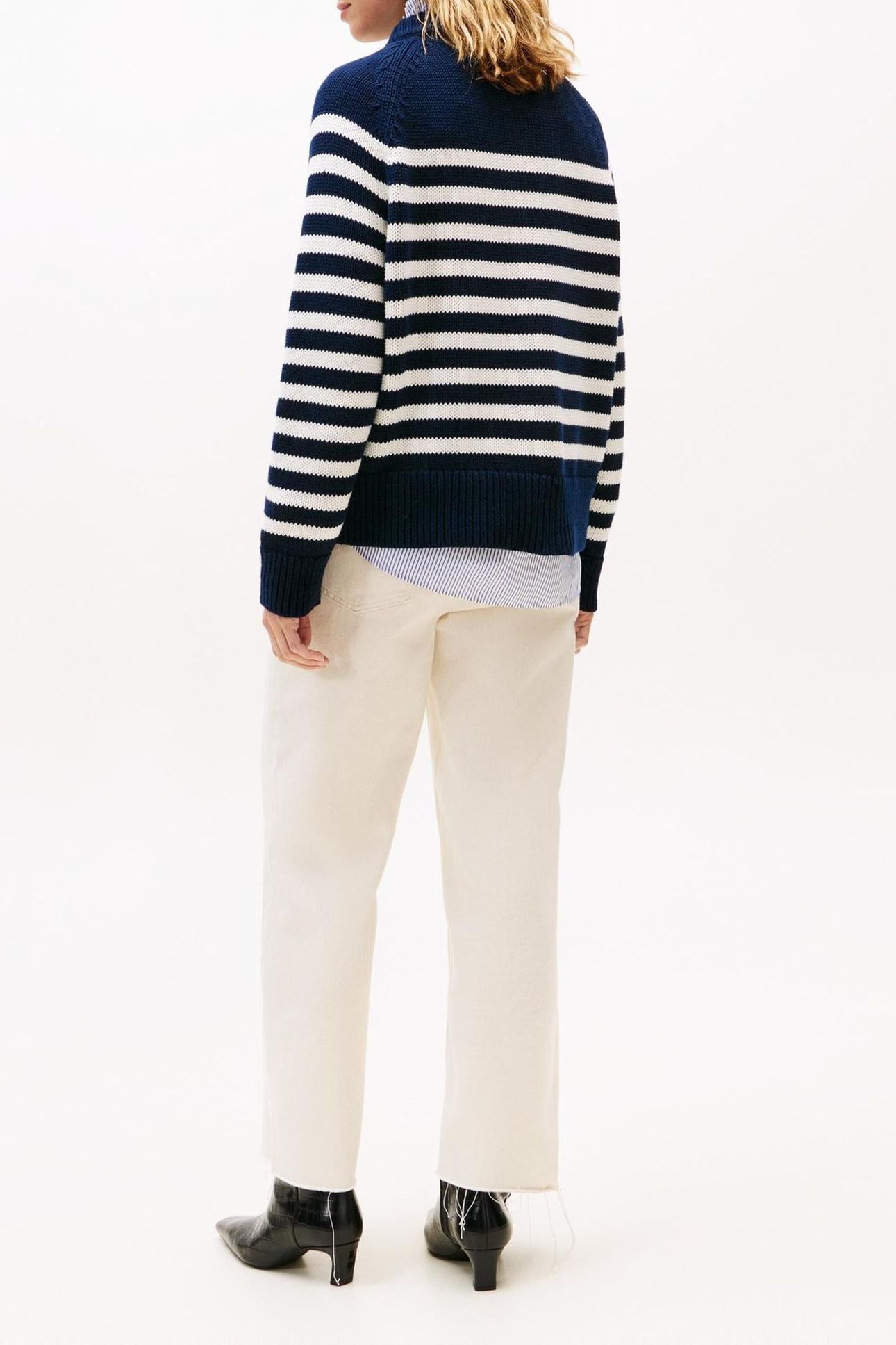 COTTON BLEND MOCK-NECK BLUE/WHITE ENG STRIPE 3