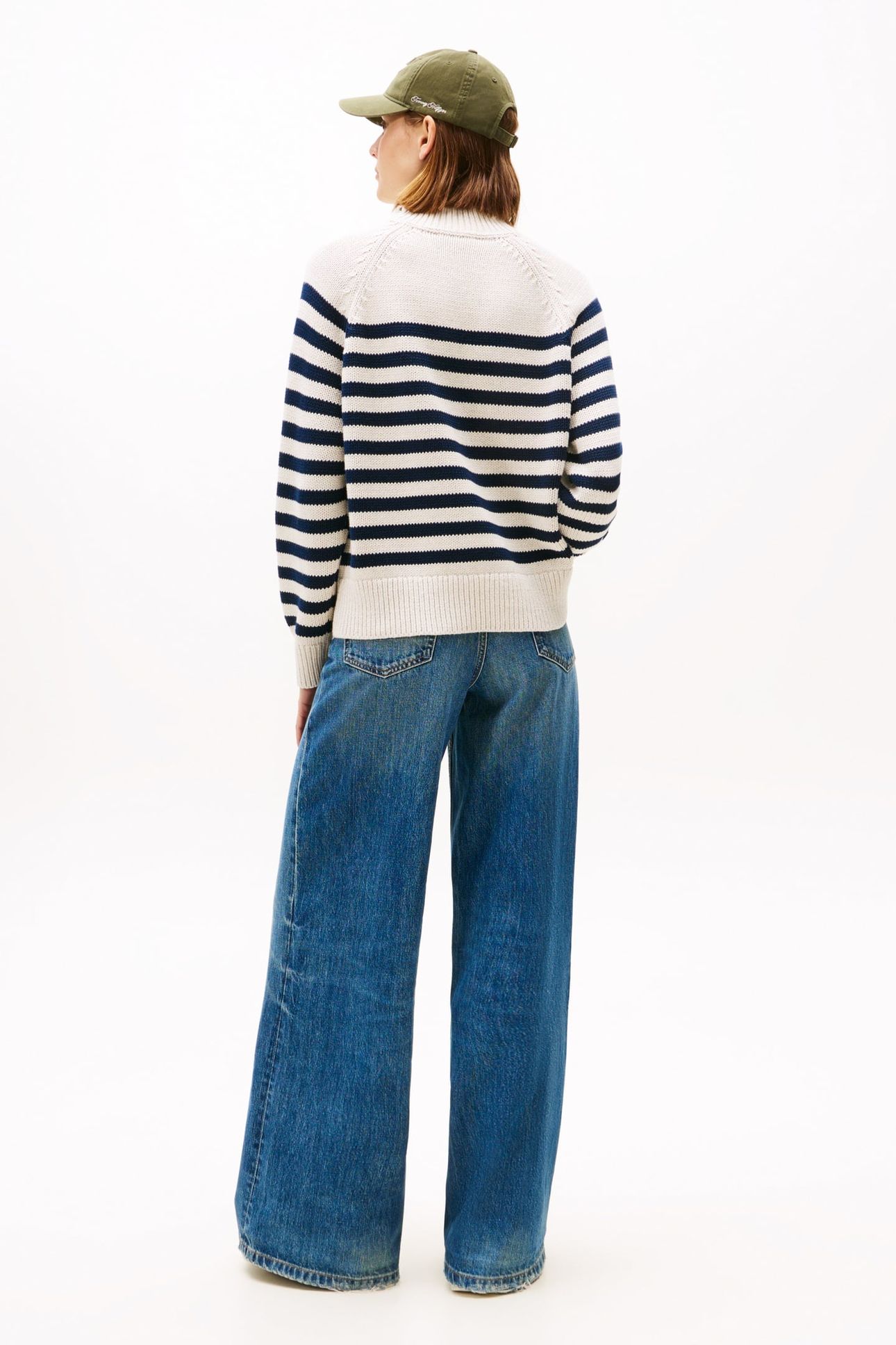 COTTON BLEND MOCK-NECK HEATHER OATMILK/DARK NAVY ENG 2