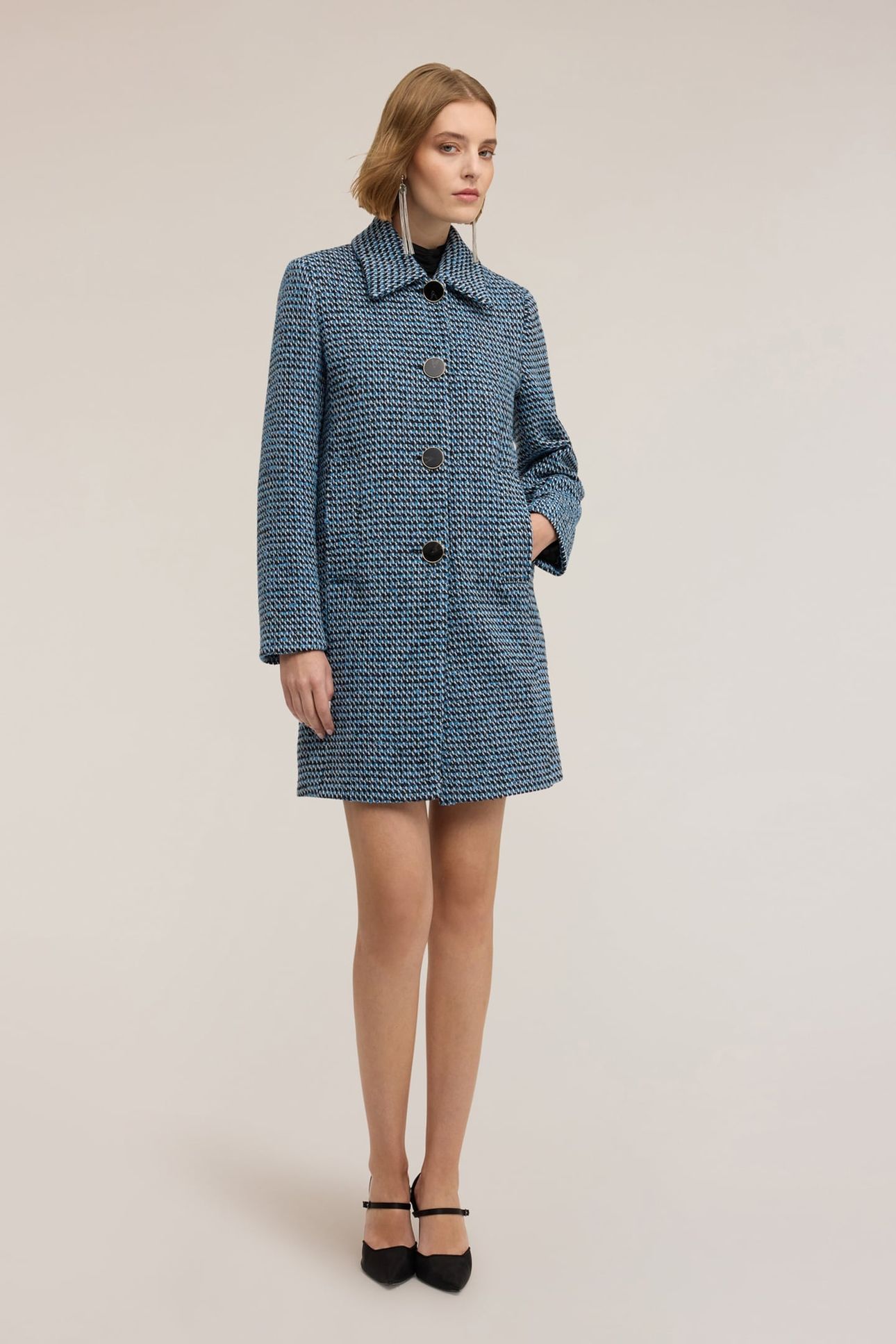 LONG JACQUARD COAT TEAL 1