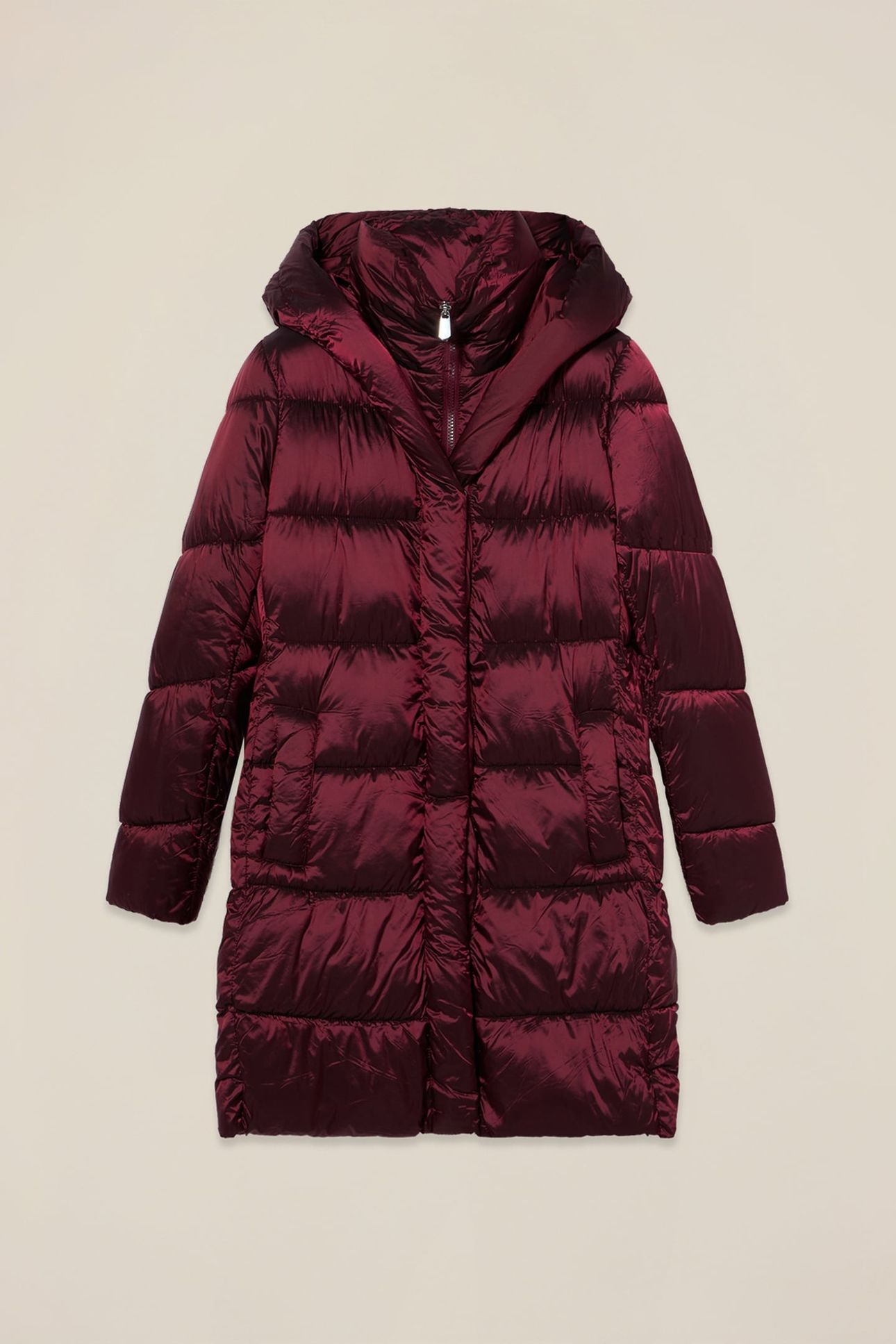 LONG NYLON DOWN JACKET WITH HOOD BURGUNDY 3