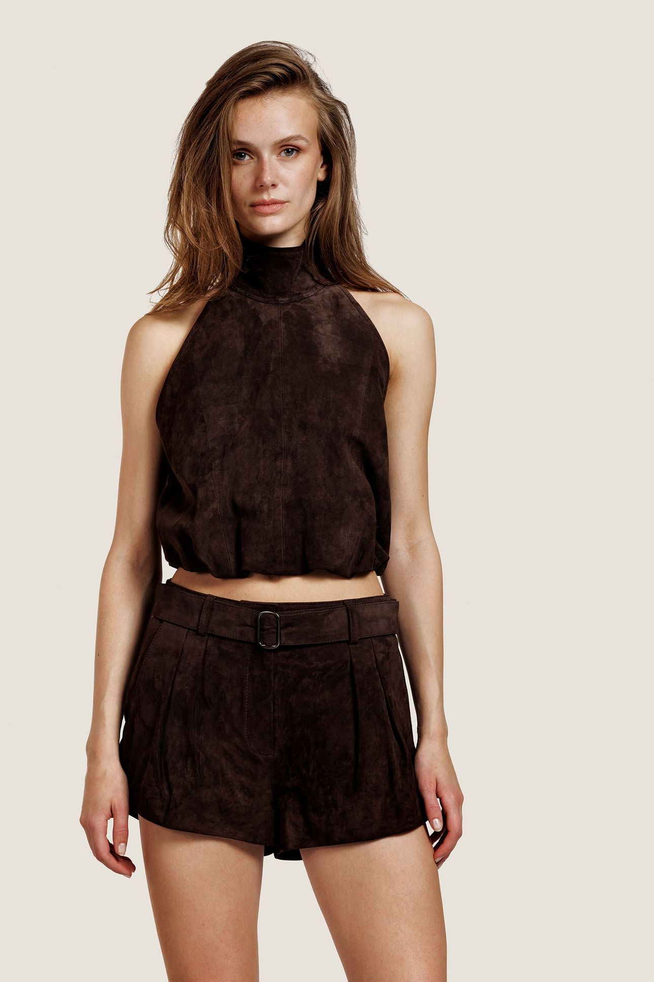 LILLY SUEDE SHORTS DARK BROWN 1