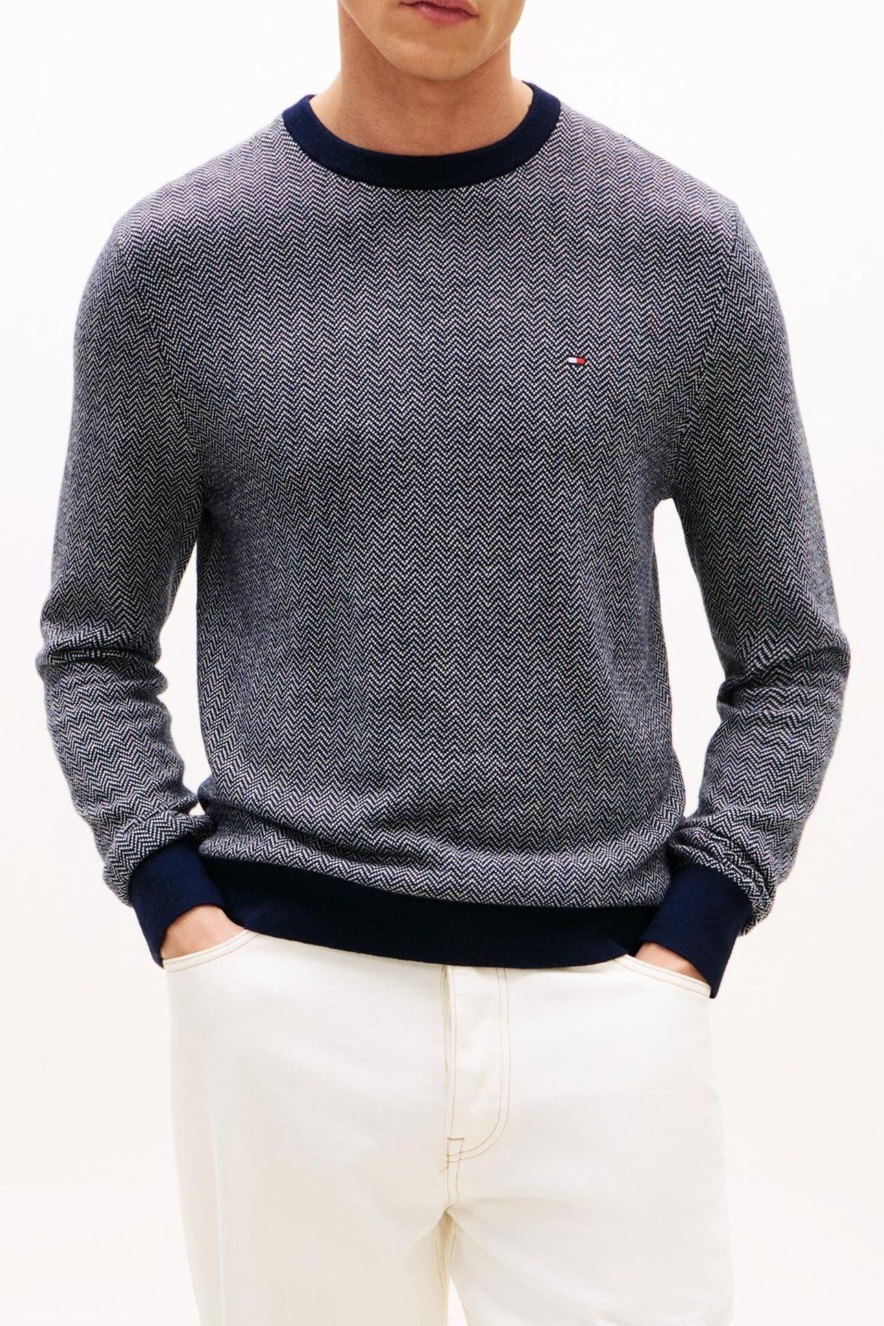 PIMA COTTON CASHMERE HERRINGBONE DESERT SKY/IVORY PETAL 1