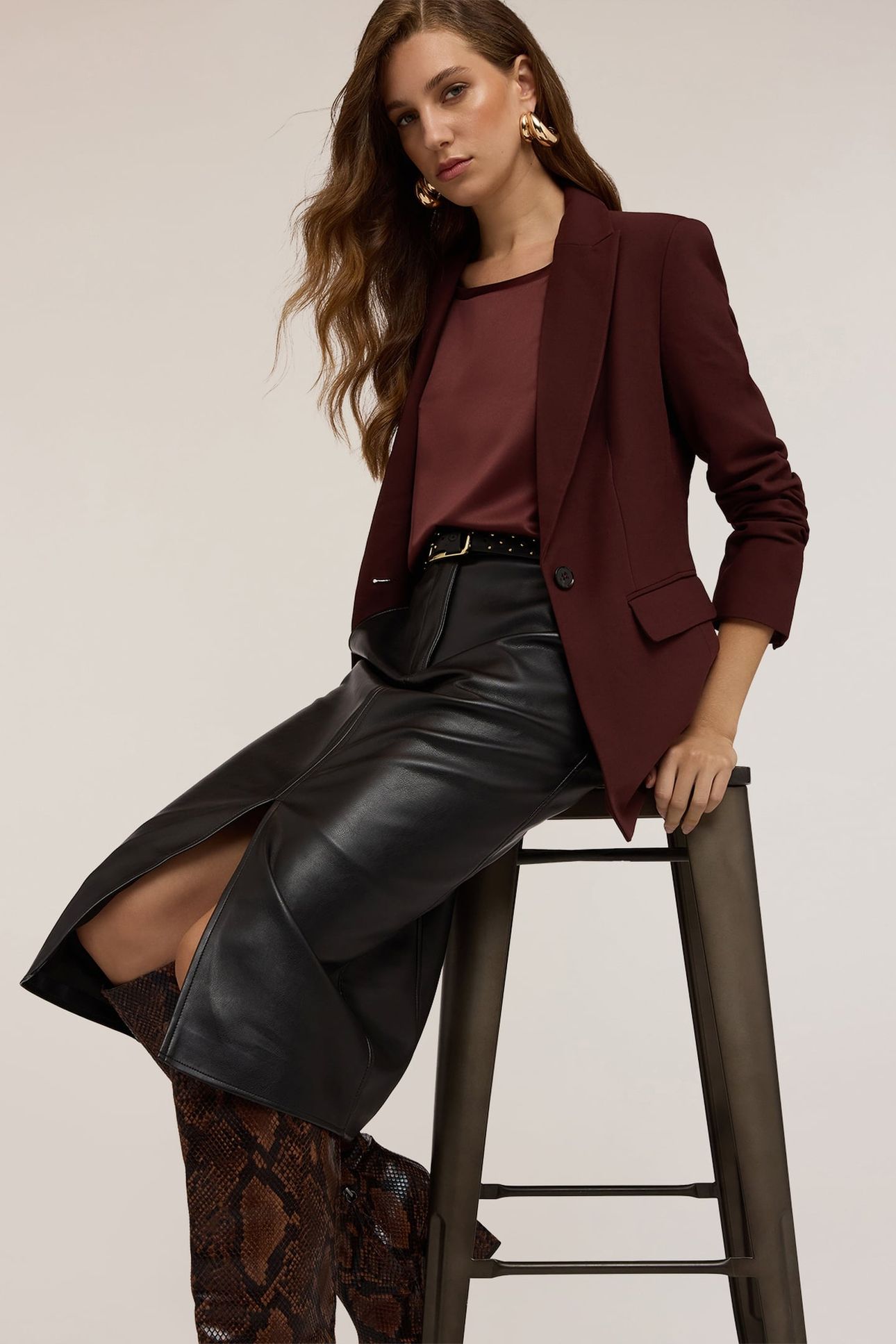SINGLE-BREASTED VISCOSE BLEND BLAZER BROWN 5