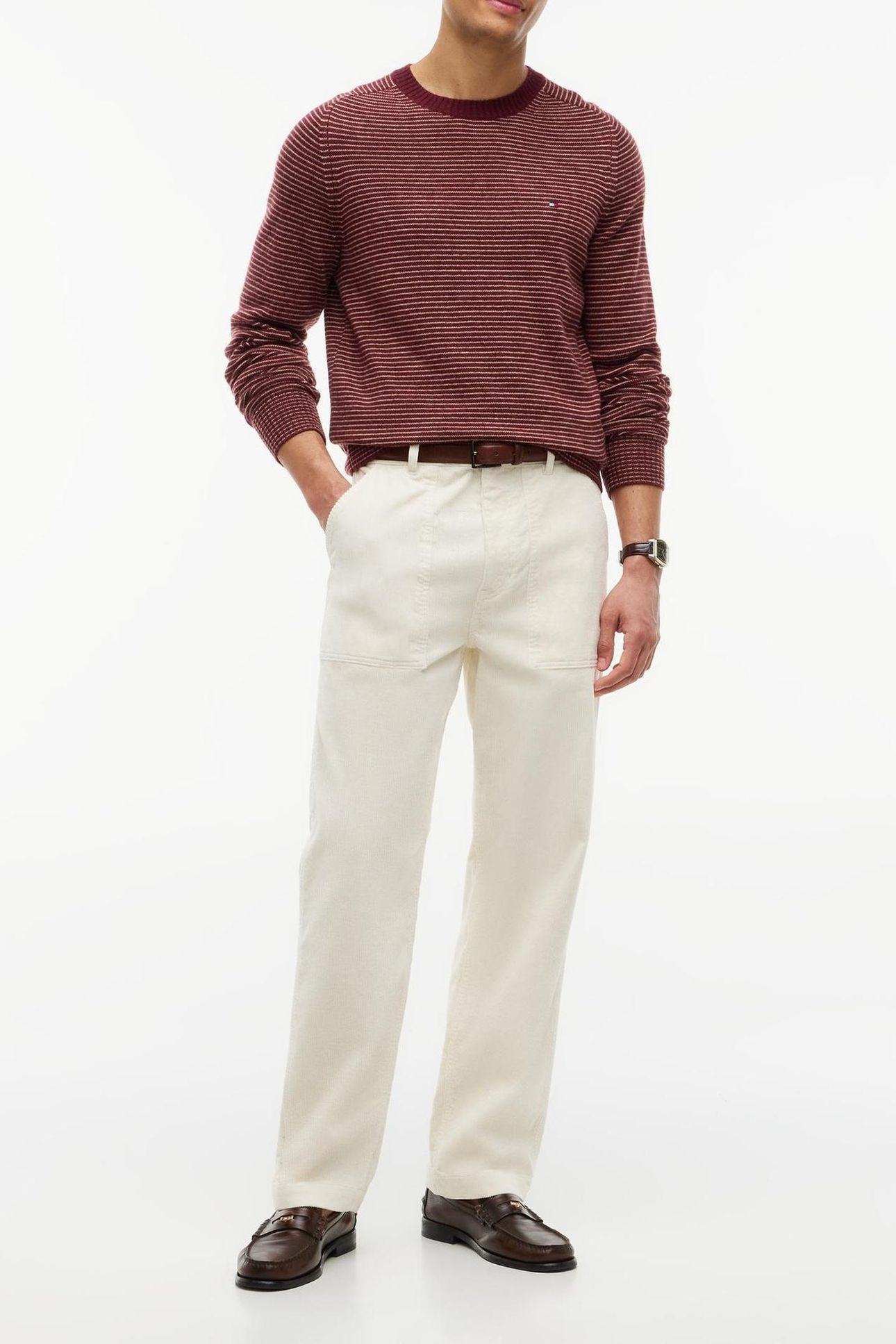 LAMBSWOOL CREW NECK BURGUNDY HEATHER/SAFARI CANVAS HEATHER 3