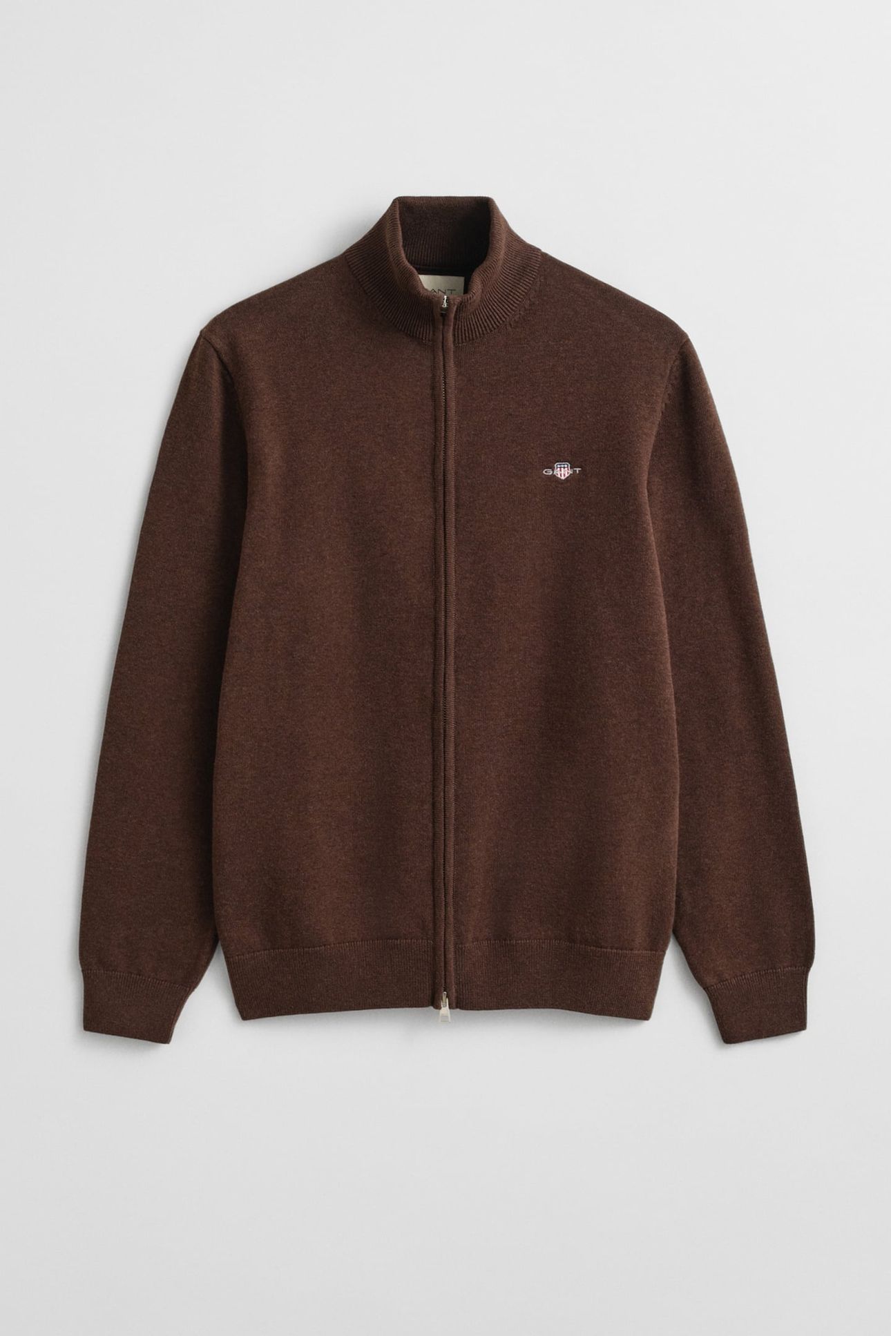 COTTON KNIT ZIP CARDIGAN BROWN MELANGE 4