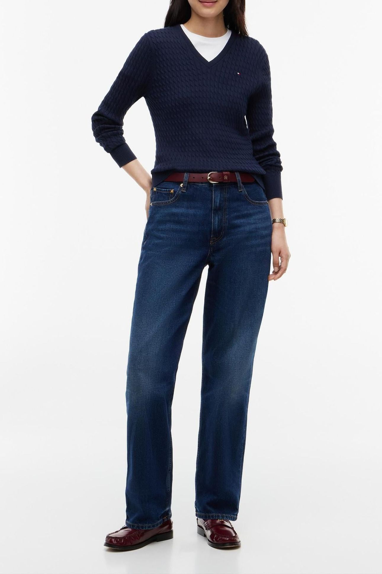 CO CABLE FINE GG V-NECK DARK BLUE 2