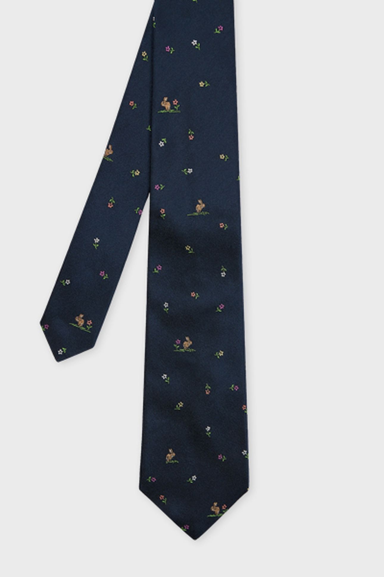 MEN TIE SMALL RABBIT FLRL NAVY 2