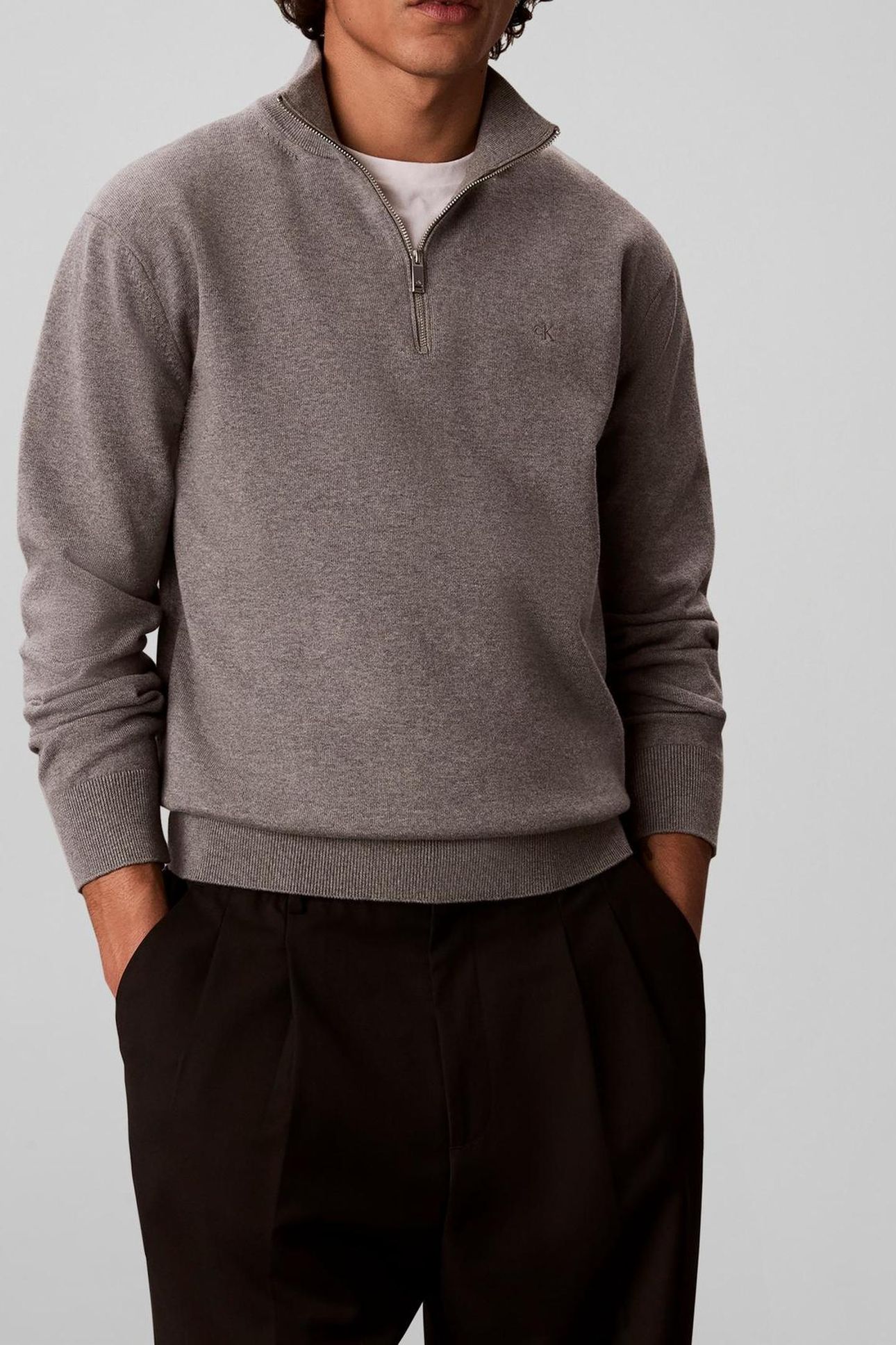 LS SUPIMA QUARTER ZIP SWEATER MEDIUM GREY HEATHER 1