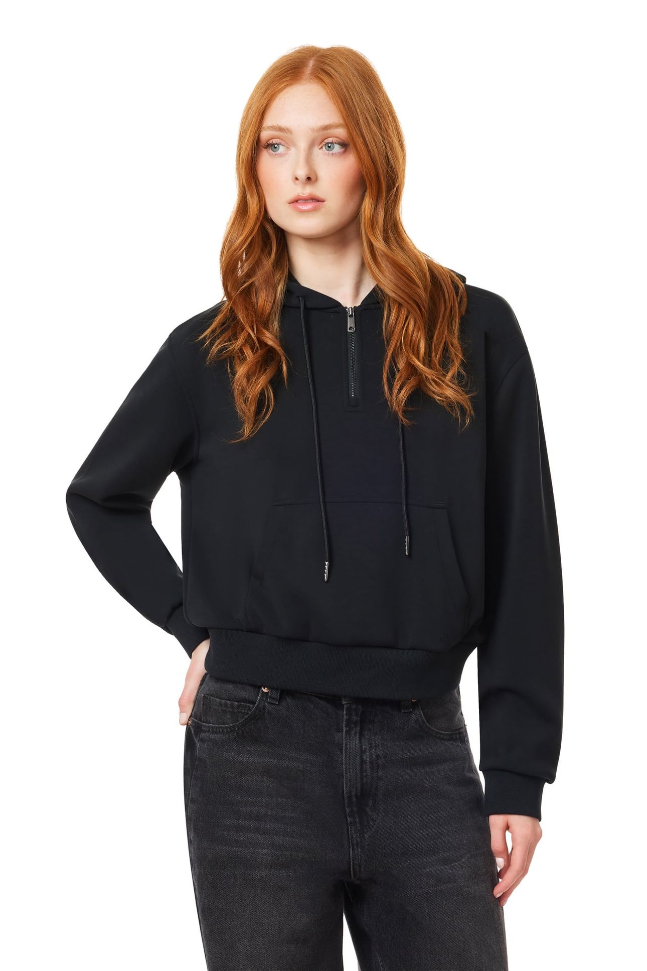 QUARTER ZIP HOODIE BLACK 5