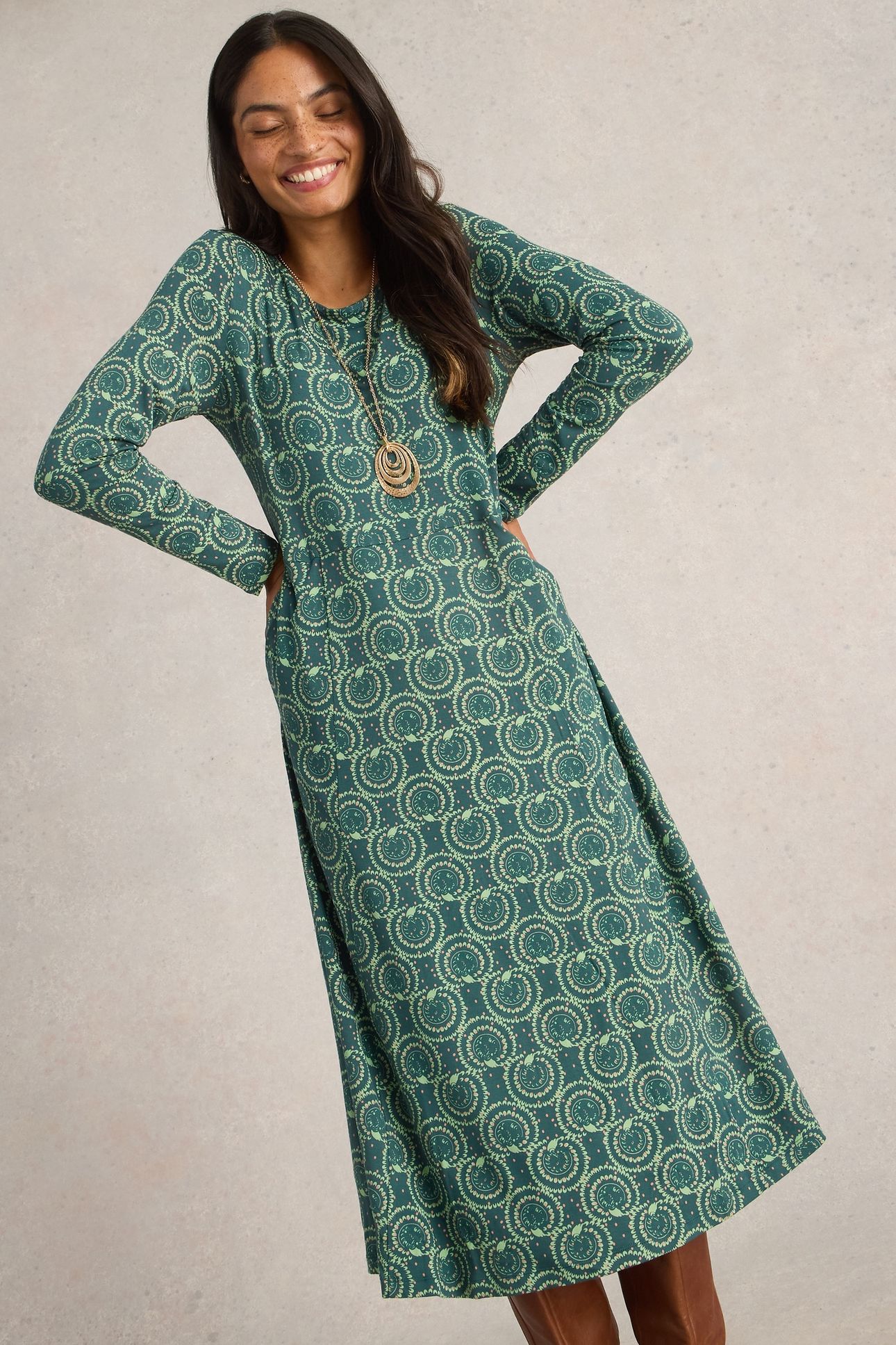 MADELINE JERSEY DRESS TEAL PRINT 2