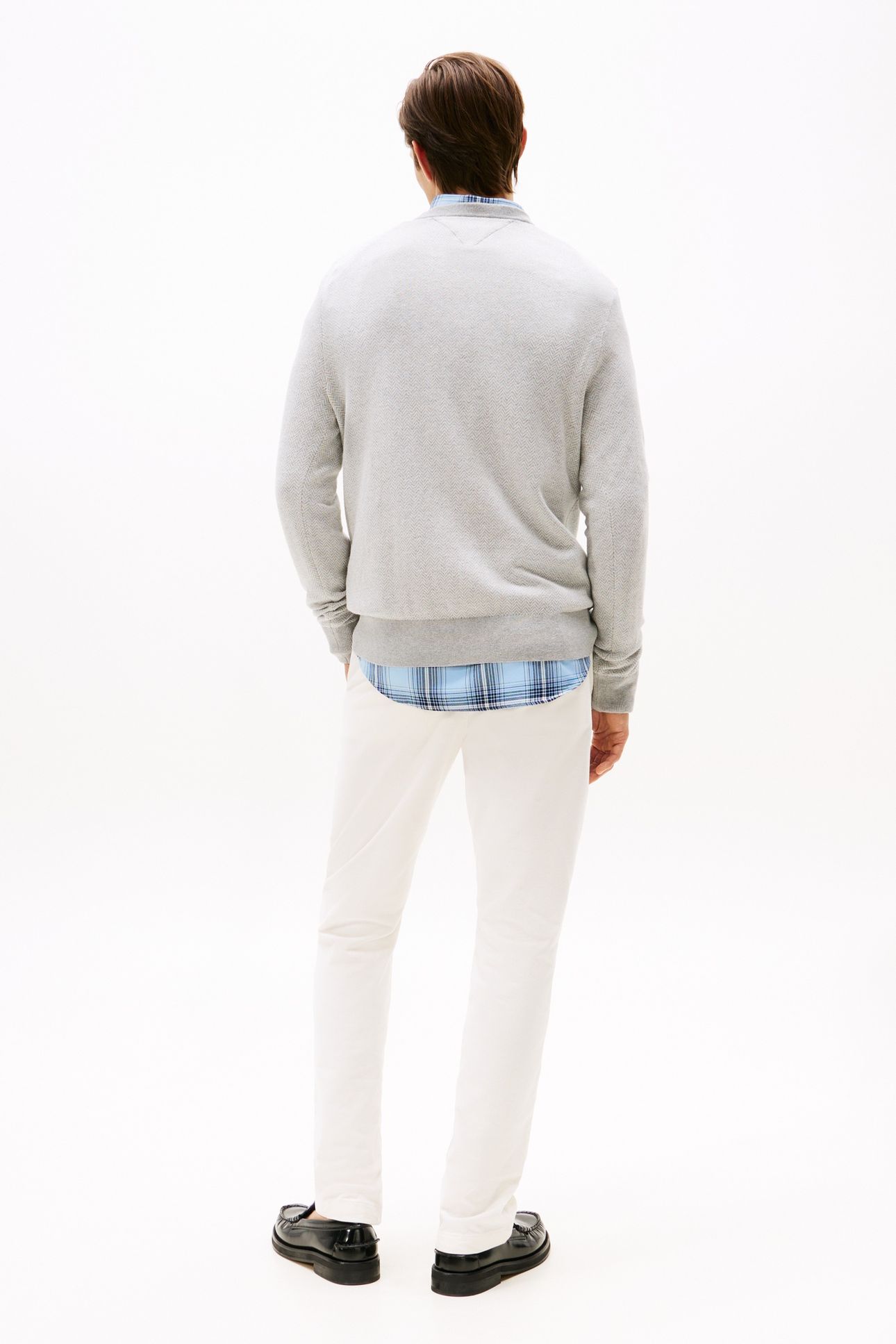 PIMA COTTON CASHMERE HERRINGBONE LIGHT GREY HEATHER/IVORY PE 3