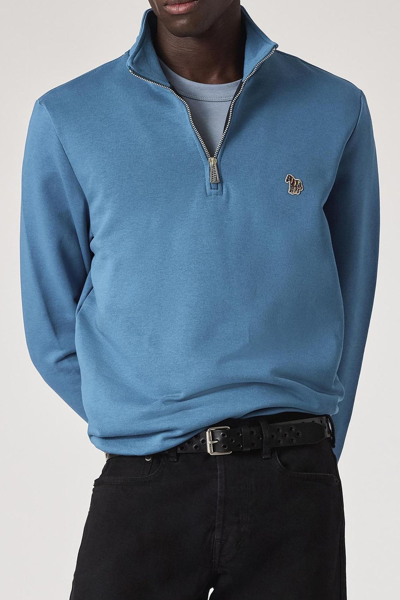 MENS REG FIT HALF ZIP SWEAT ZEBRA PETROL GREEN 1