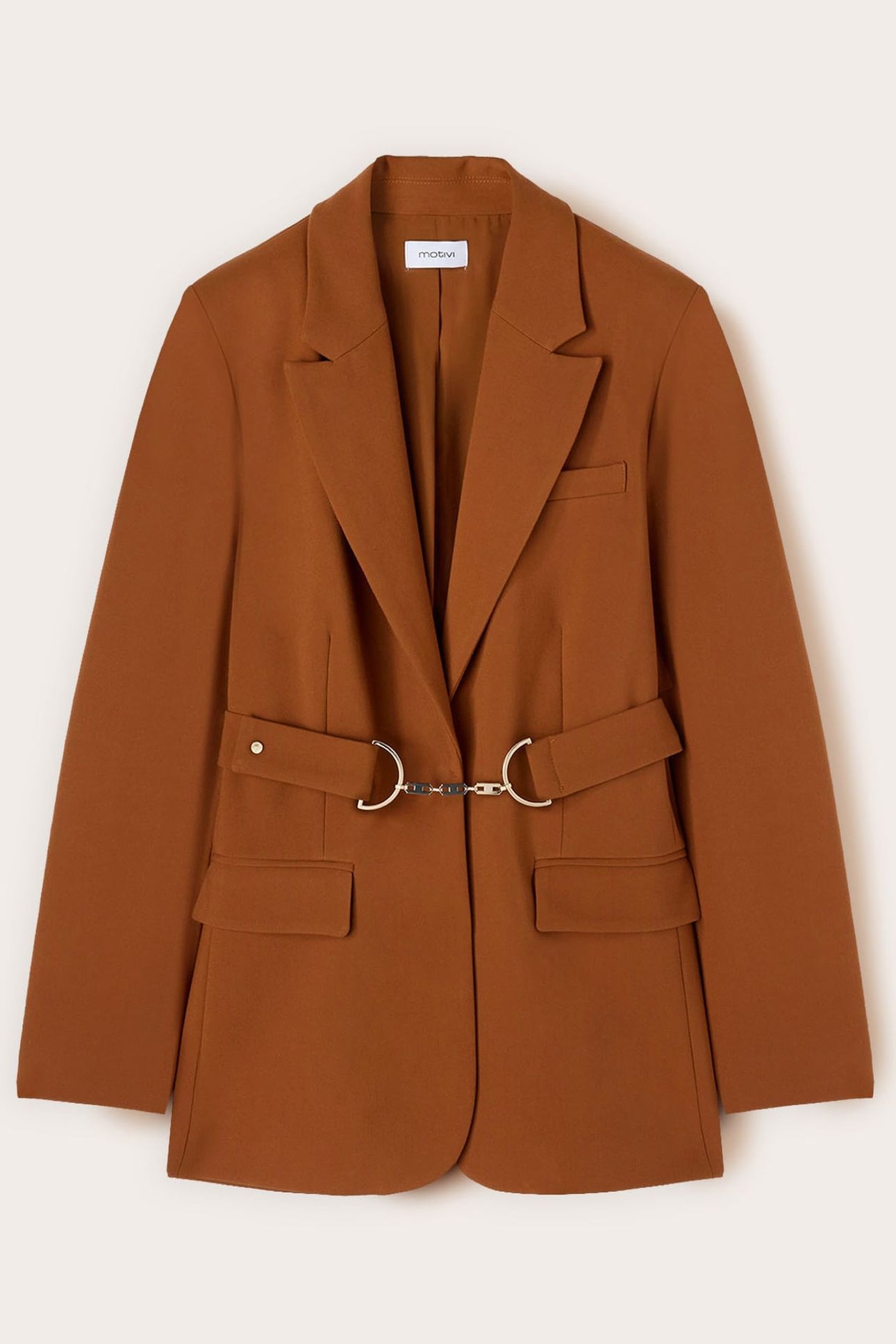 POLYESTER-VISCOSE BLAZER WITH BELT BROWN 4