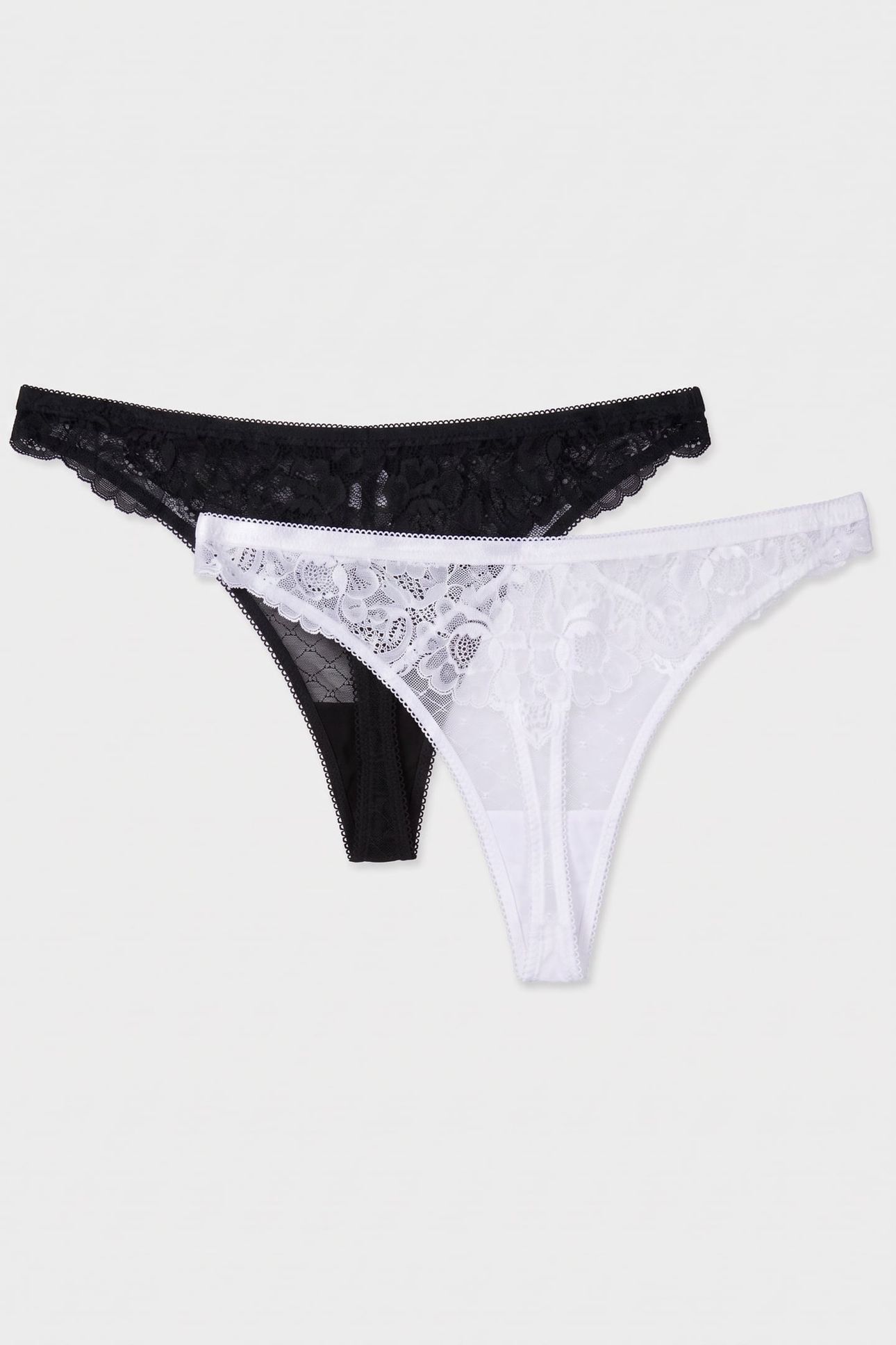 ELIZA 2PK SOLID MESH THONG BRIGHT WHITE/JET BLACK 1