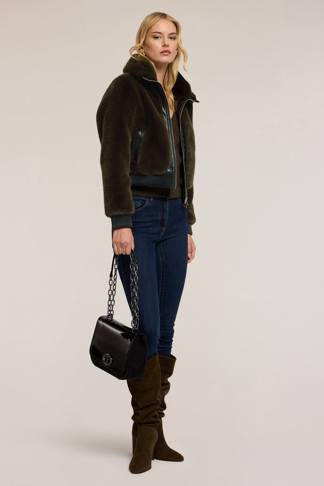 PLUSH-EFFECT JACKET WITH INSERTS MILITARY GREEN 2