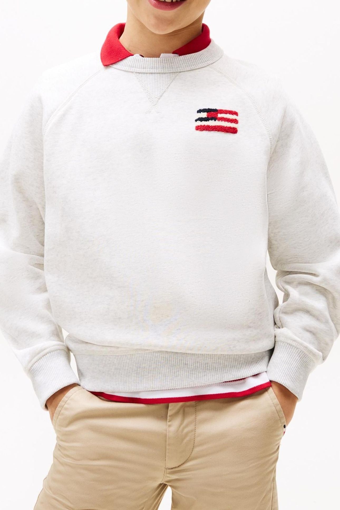 BOYS HILFIGER FLAG RELAXED SWEATSHIRT SNOW WHITE HEATHER 1