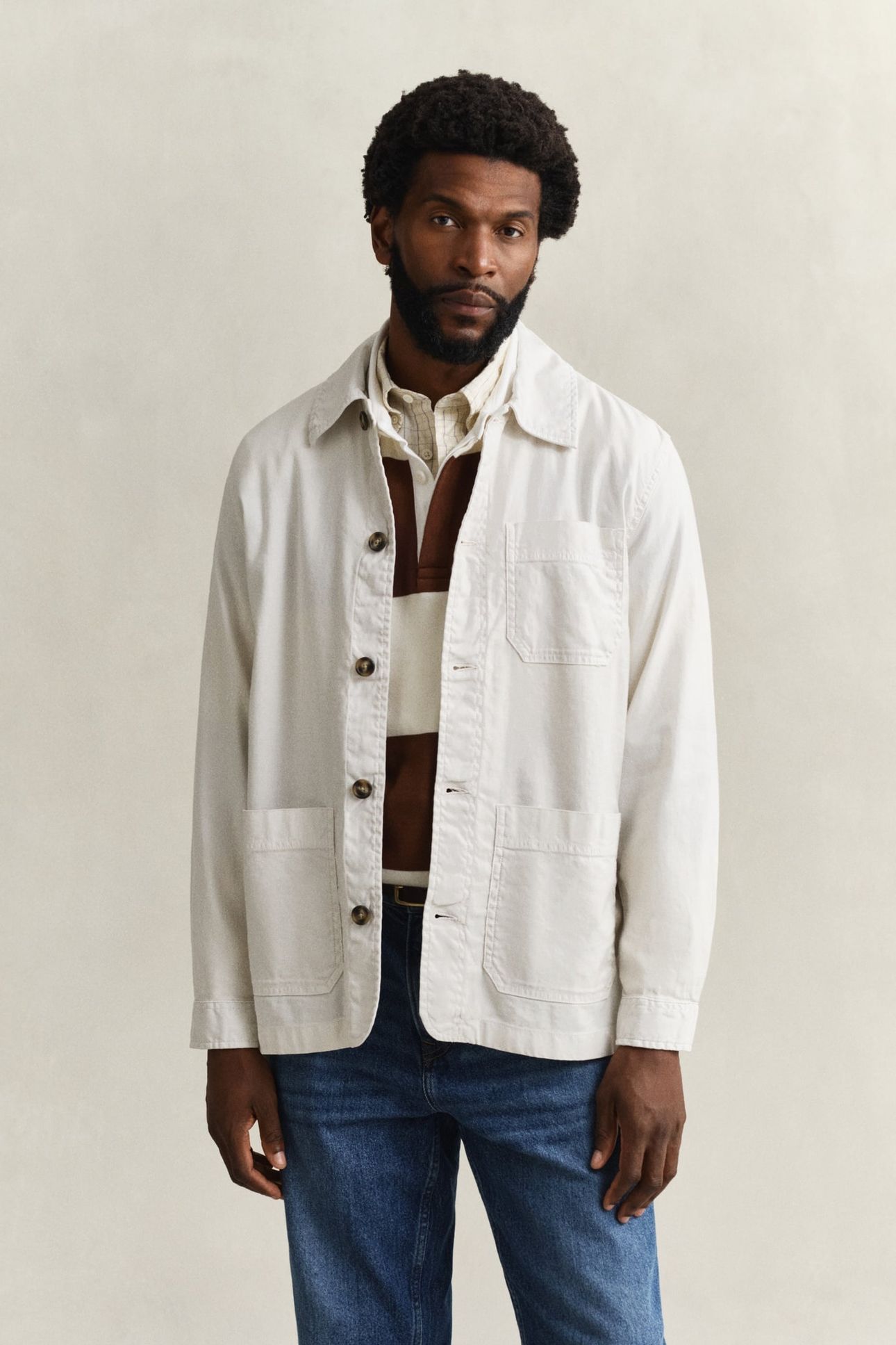 REG COTTON/LINEN OVERSHIRT SAND 1